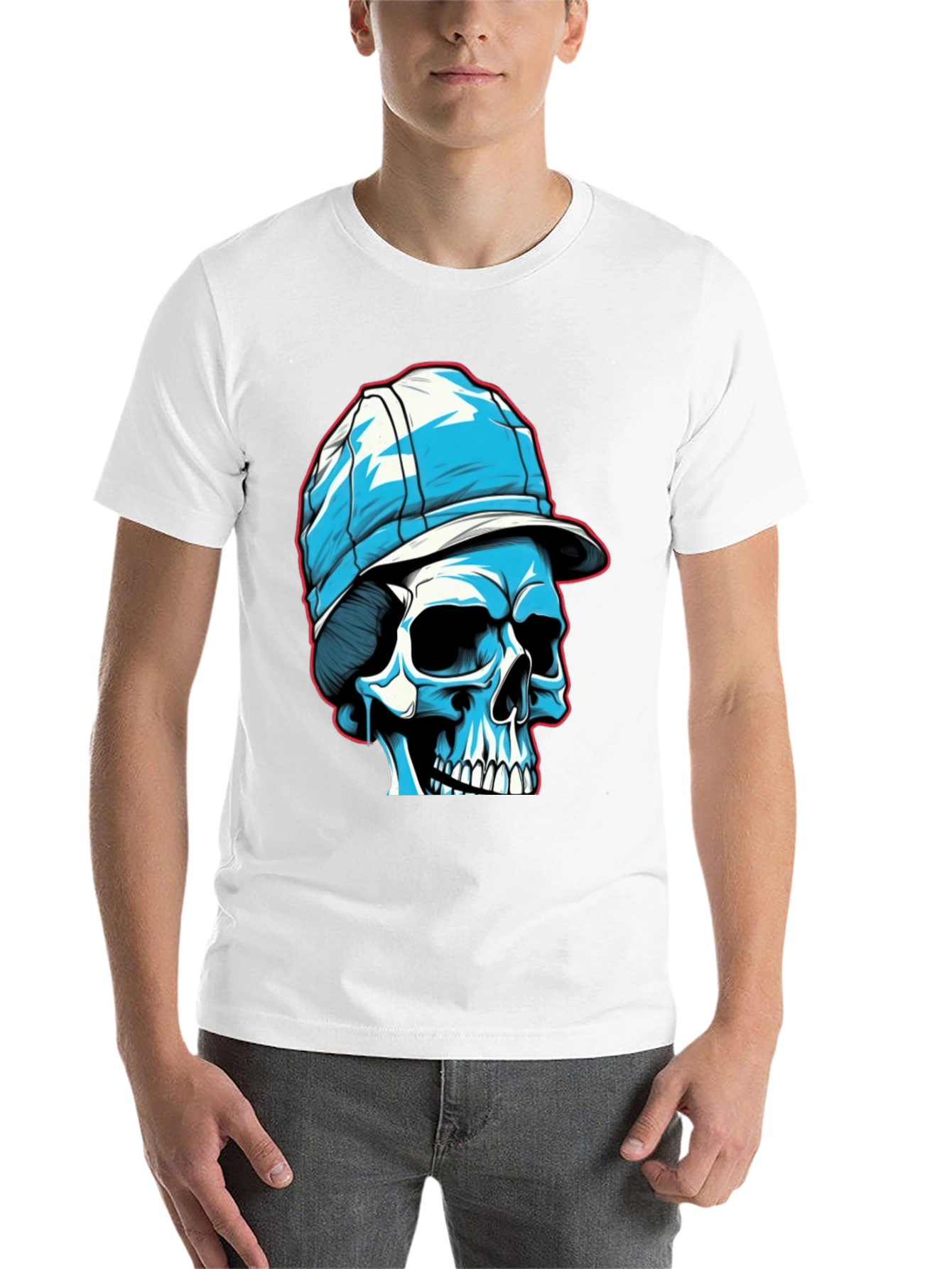 Black Skull in Cap Graphic Tee - Black Cotton Blend view 14