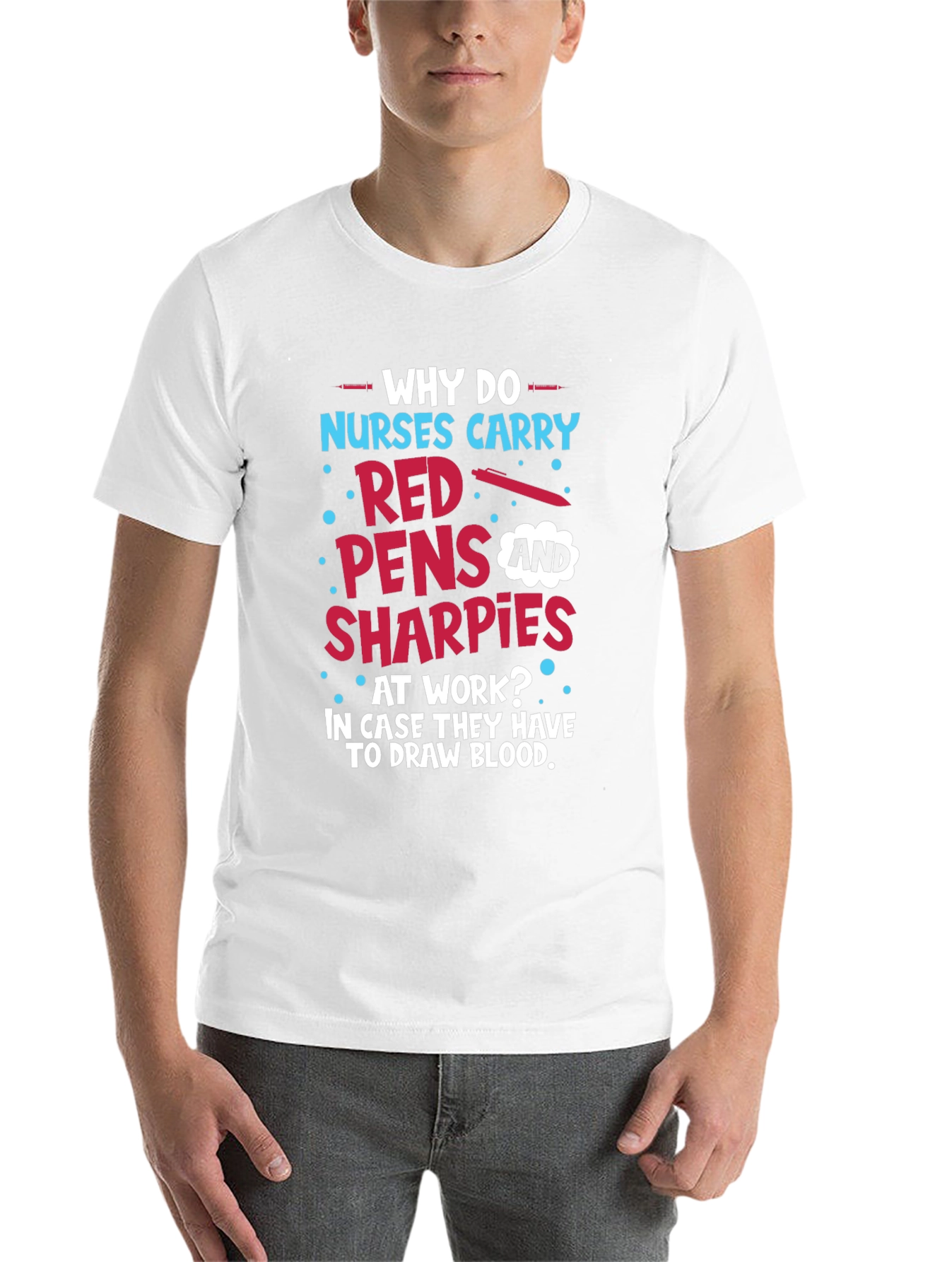 Black Funny Nurse T-Shirt: Red Pens & Sharpies view 14