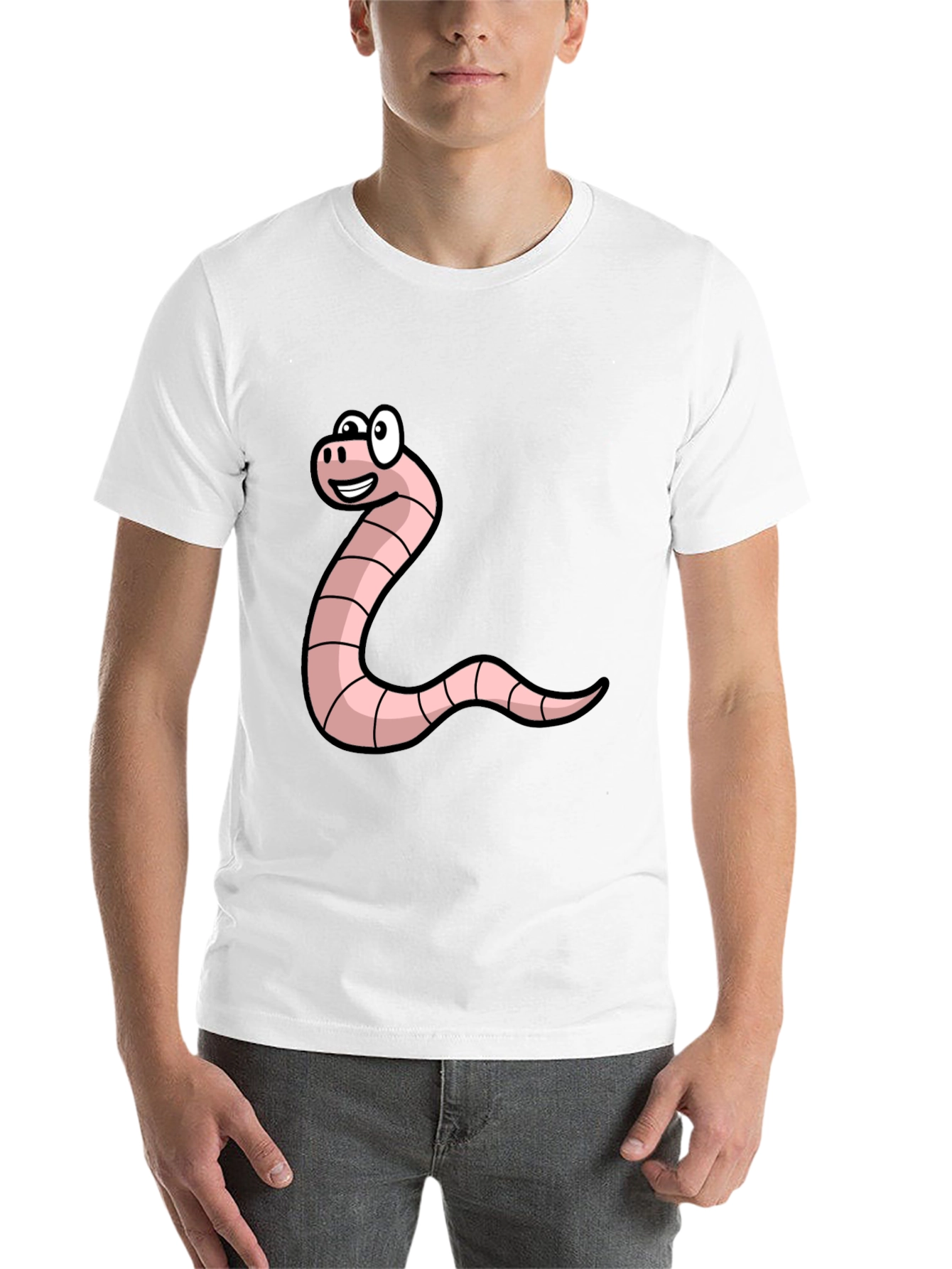 Black Funny Worm Cartoon Graphic Tee - Black Unisex T-Shirt view 14