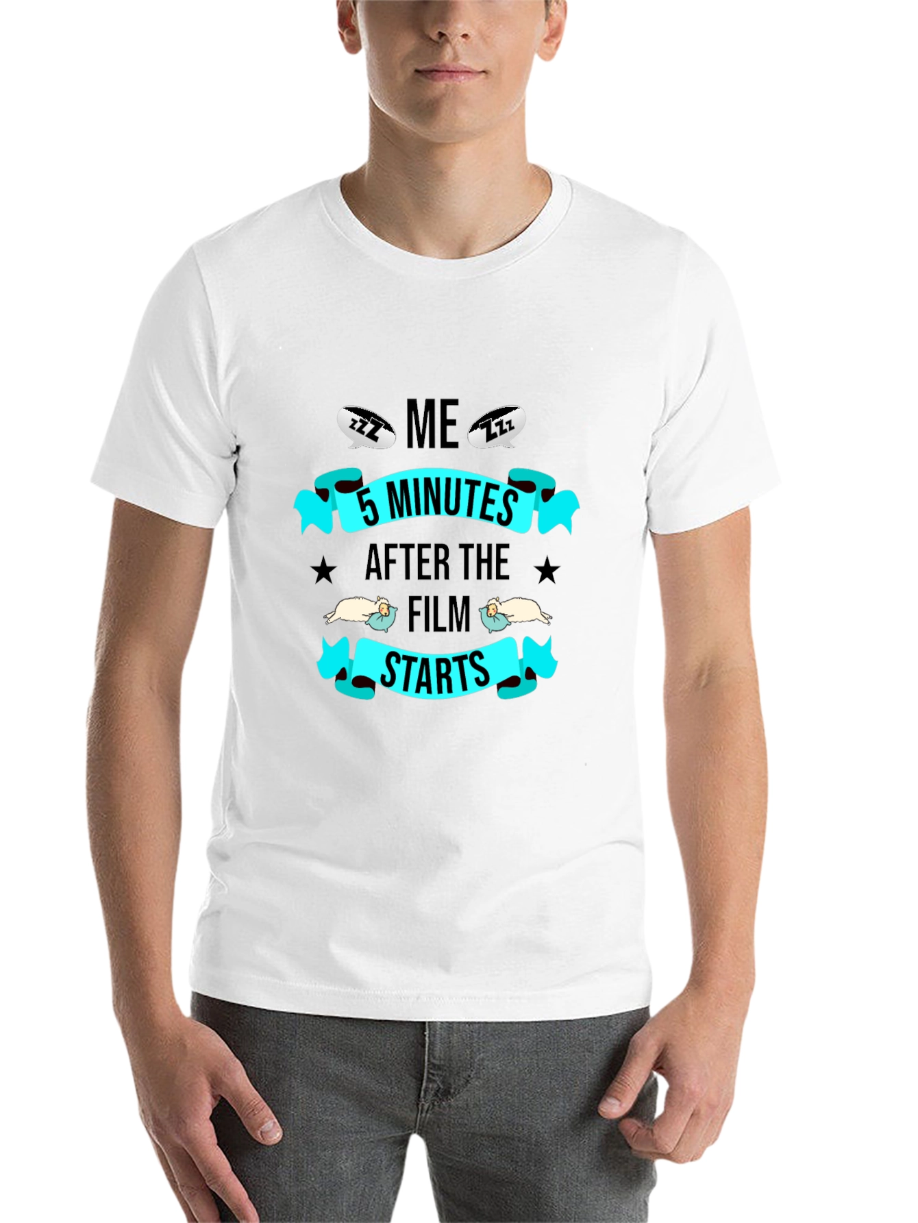 Black Funny 'Me 5 Minutes After The Film Starts' Graphic Tee view 14