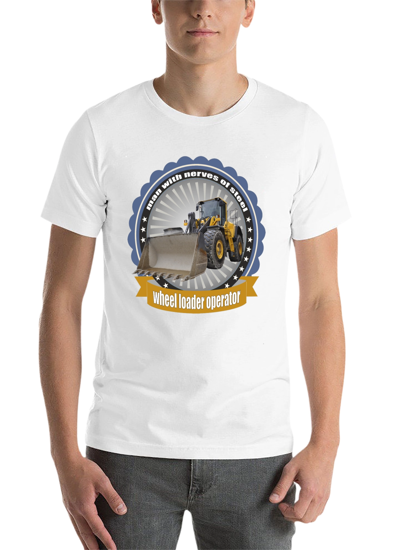 Black Wheel Loader Operator T-Shirt - Man with Nerves of Steel view 14