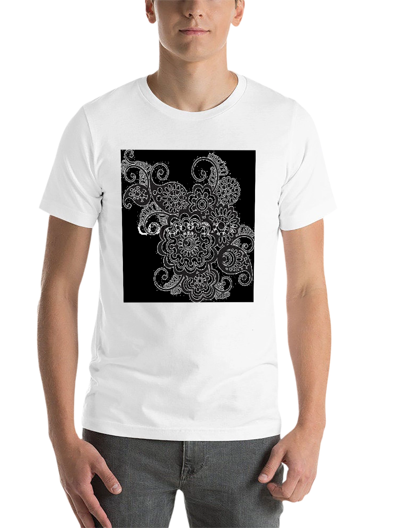 Black Black T-Shirt with Floral Paisley Design view 14