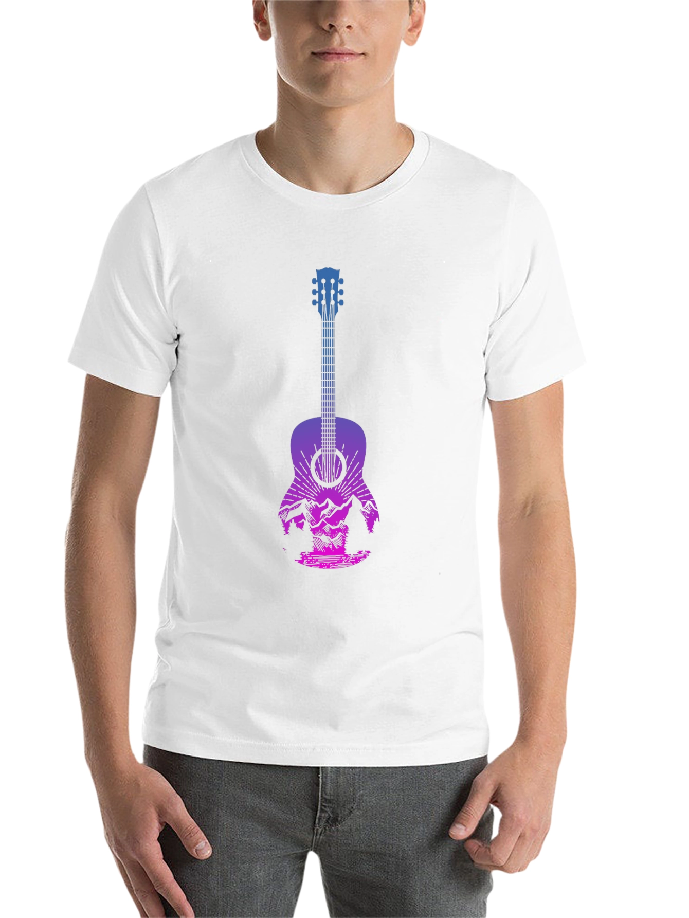 Black Guitar Landscape Graphic Tee - Mountain Sunset Design view 14