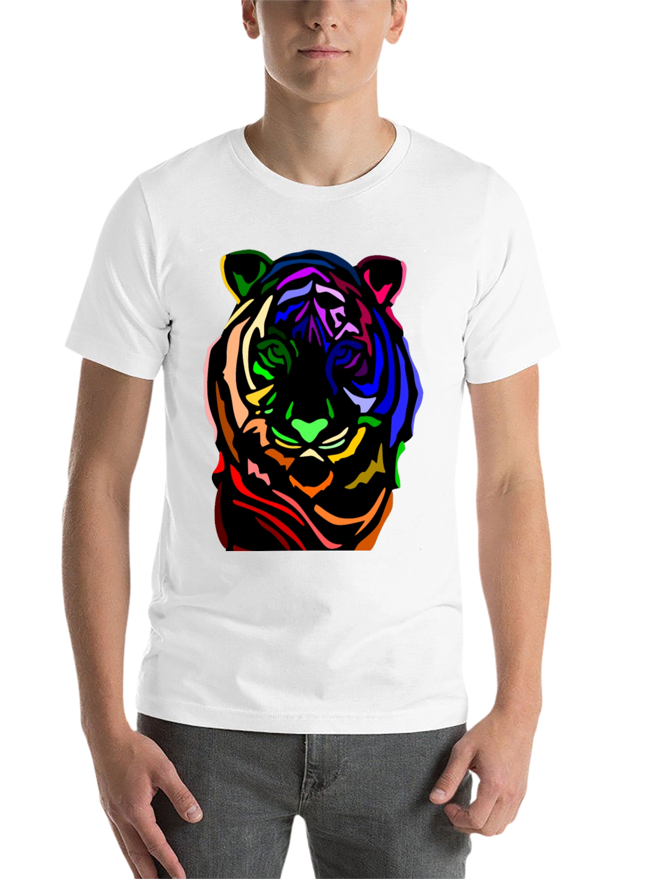 Black Colorful Tiger Graphic Black T-Shirt view 14