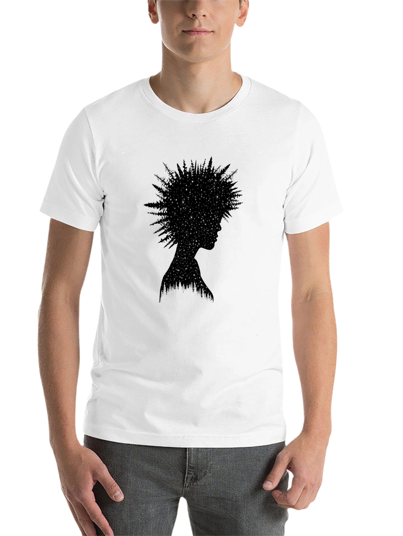 Black Starry Night Forest Silhouette Tee view 14