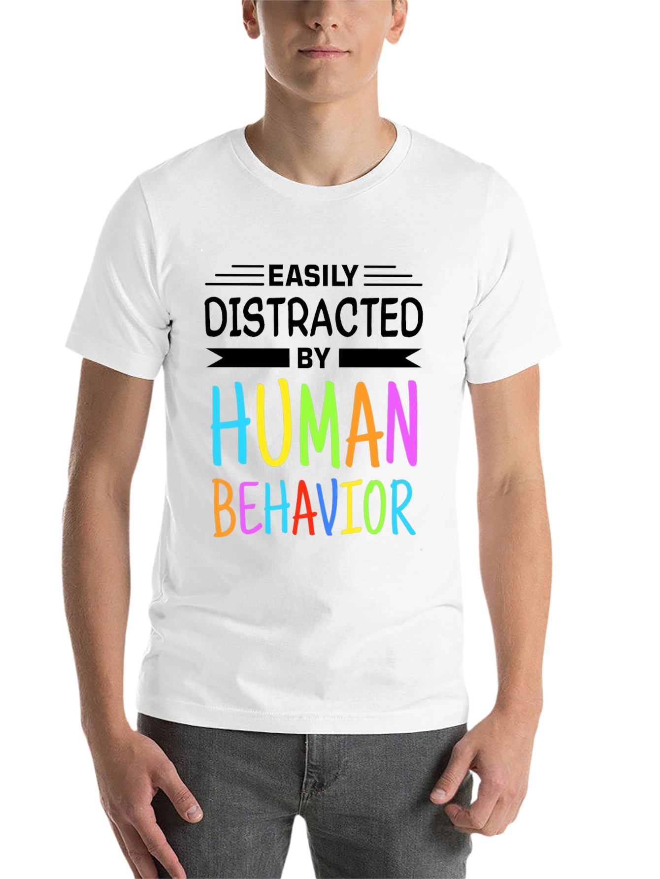 Black Easily Distracted By Human Behavior T-Shirt view 14