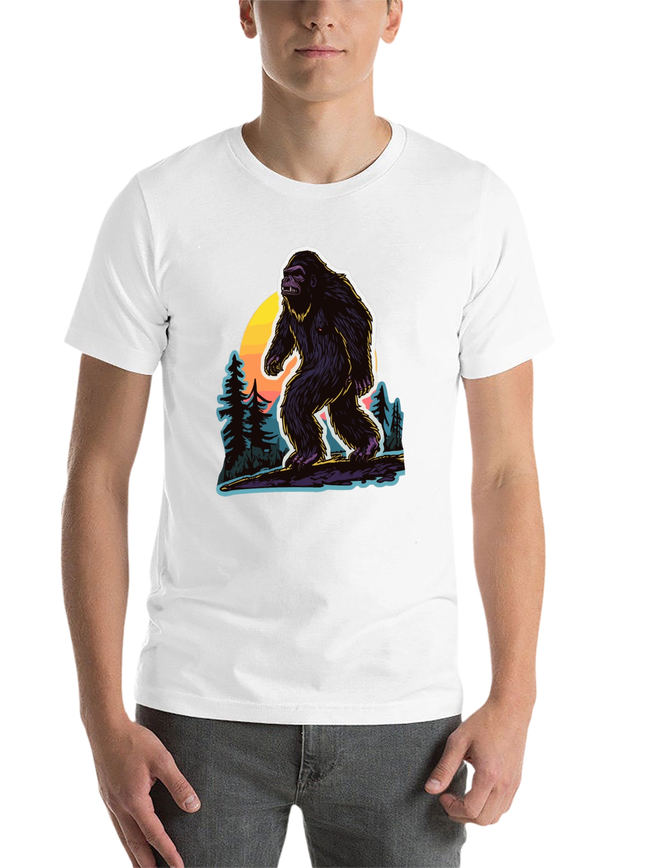 Black Bigfoot Sunset Tee - Cryptid Adventure Shirt view 14