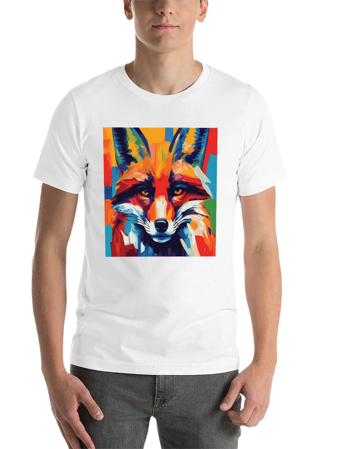 Black Abstract Fox Graphic Tee - Bold Animal Print Shirt view 14