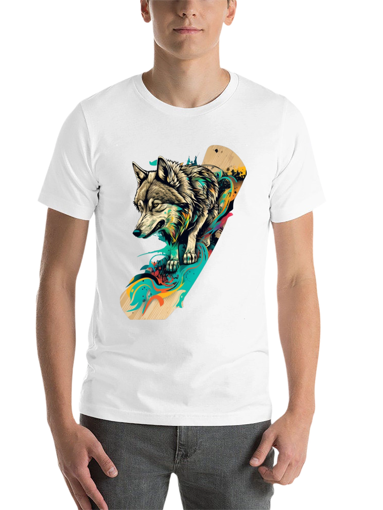 Black Wolf Skateboard Graphic Black T-Shirt view 14