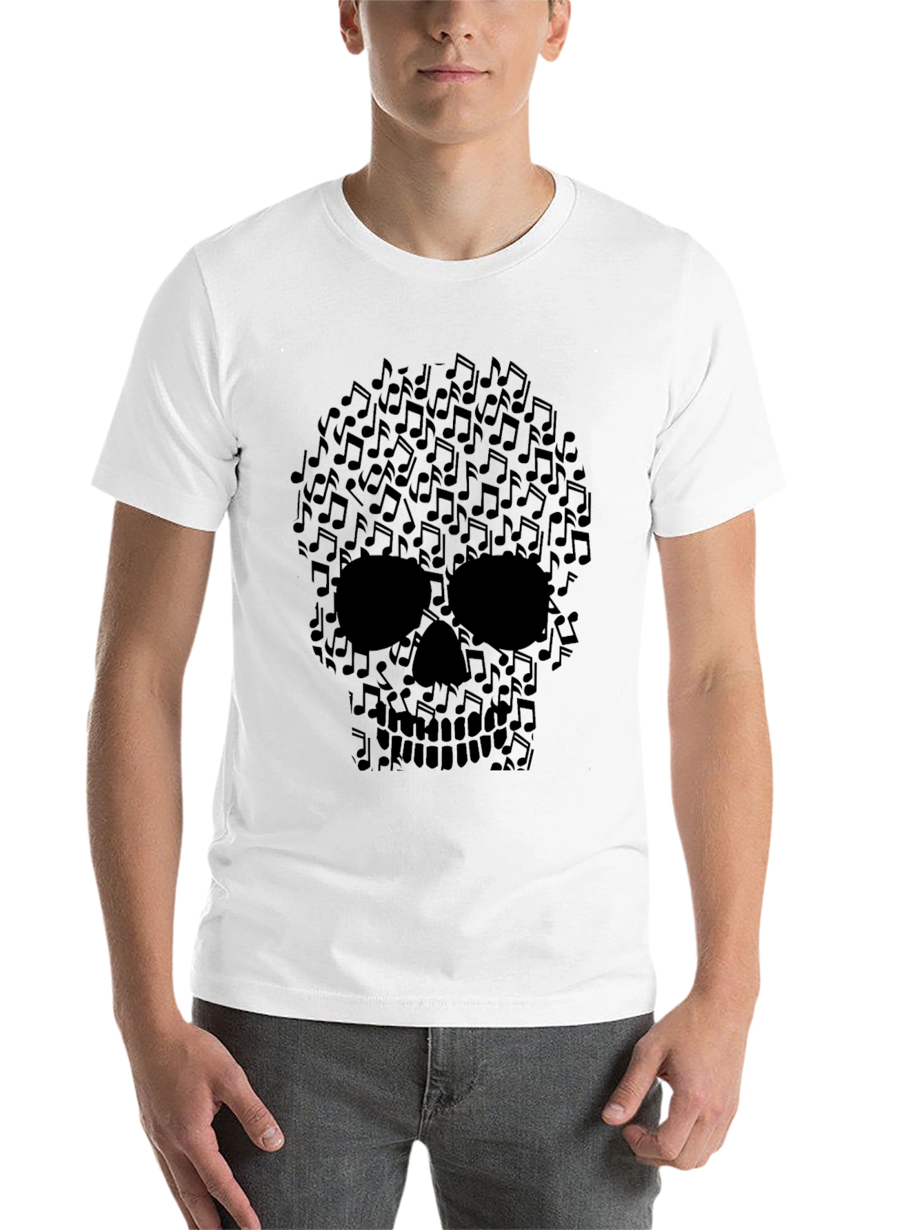 Black Musical Skull Graphic Tee - Rocker Style Shirt view 14