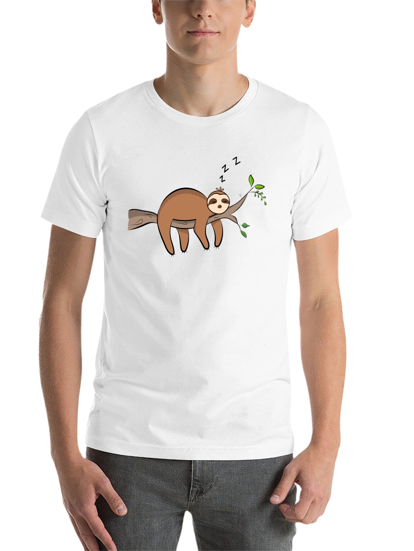 Black Cute Sleeping Sloth On Branch Graphic T-Shirt view 14