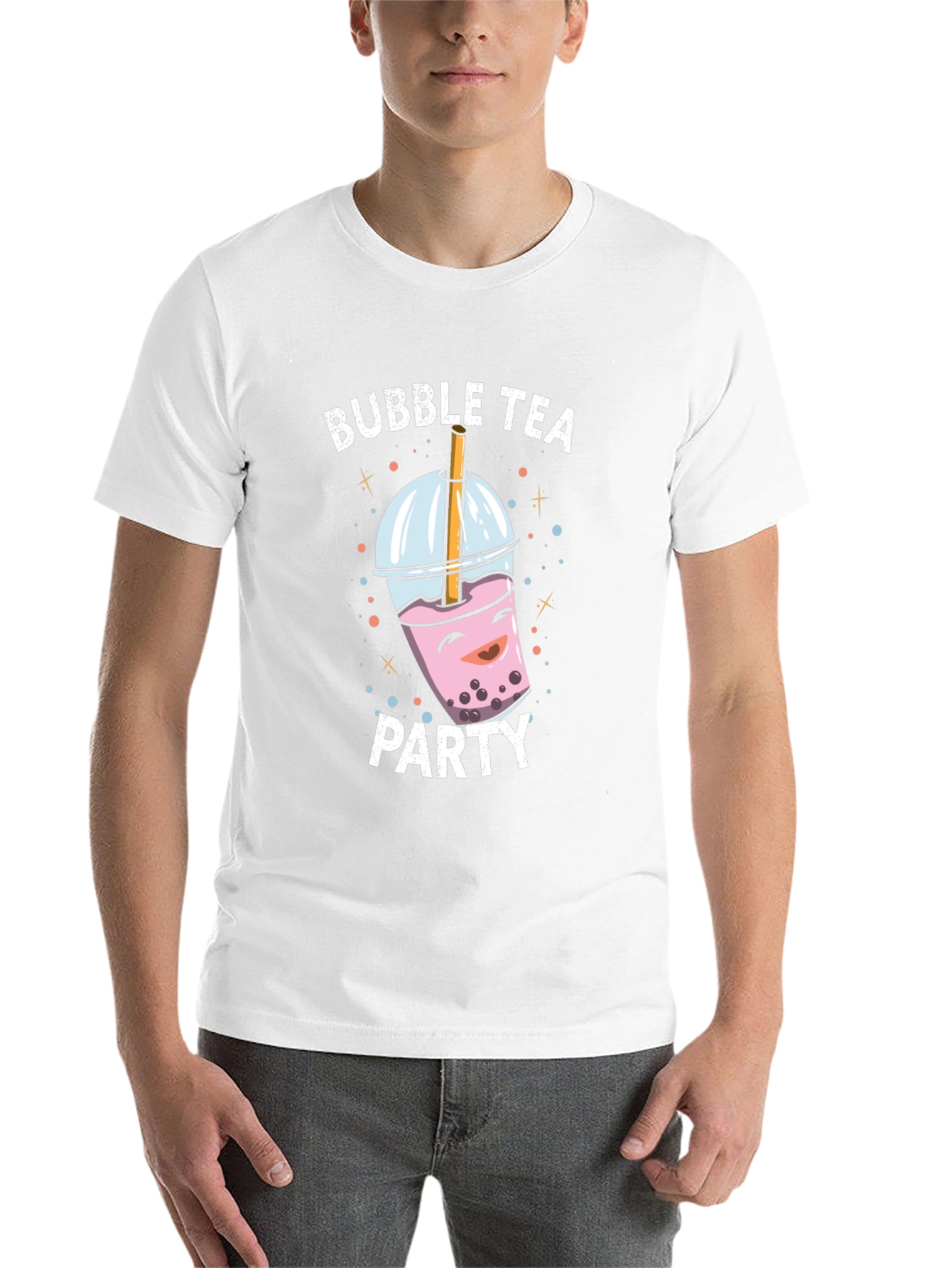 Black Bubble Tea Party Graphic Tee - Black Cotton T-Shirt view 14