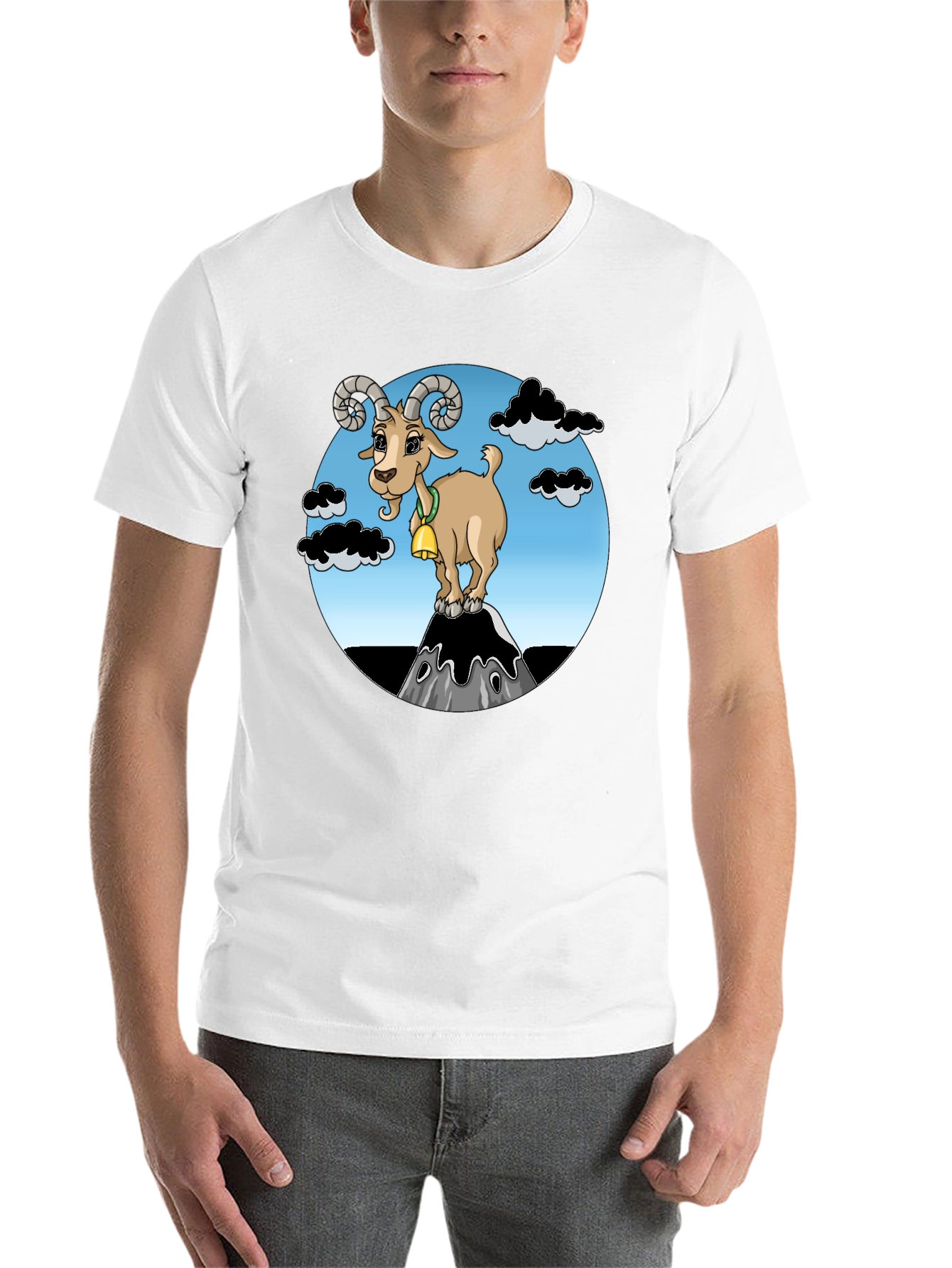 Black Cartoon Goat on Mountain Graphic T-Shirt view 14