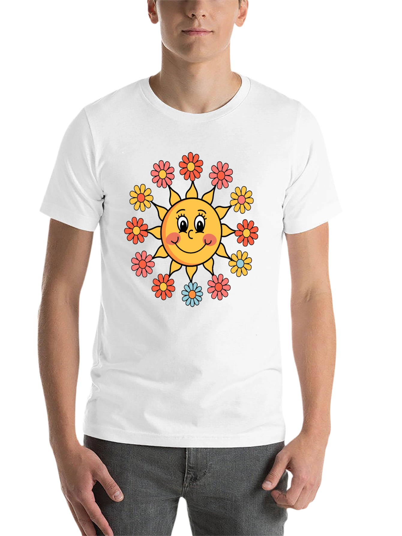 Black Retro Sun & Floral Graphic Tee - Groovy Vibes view 14