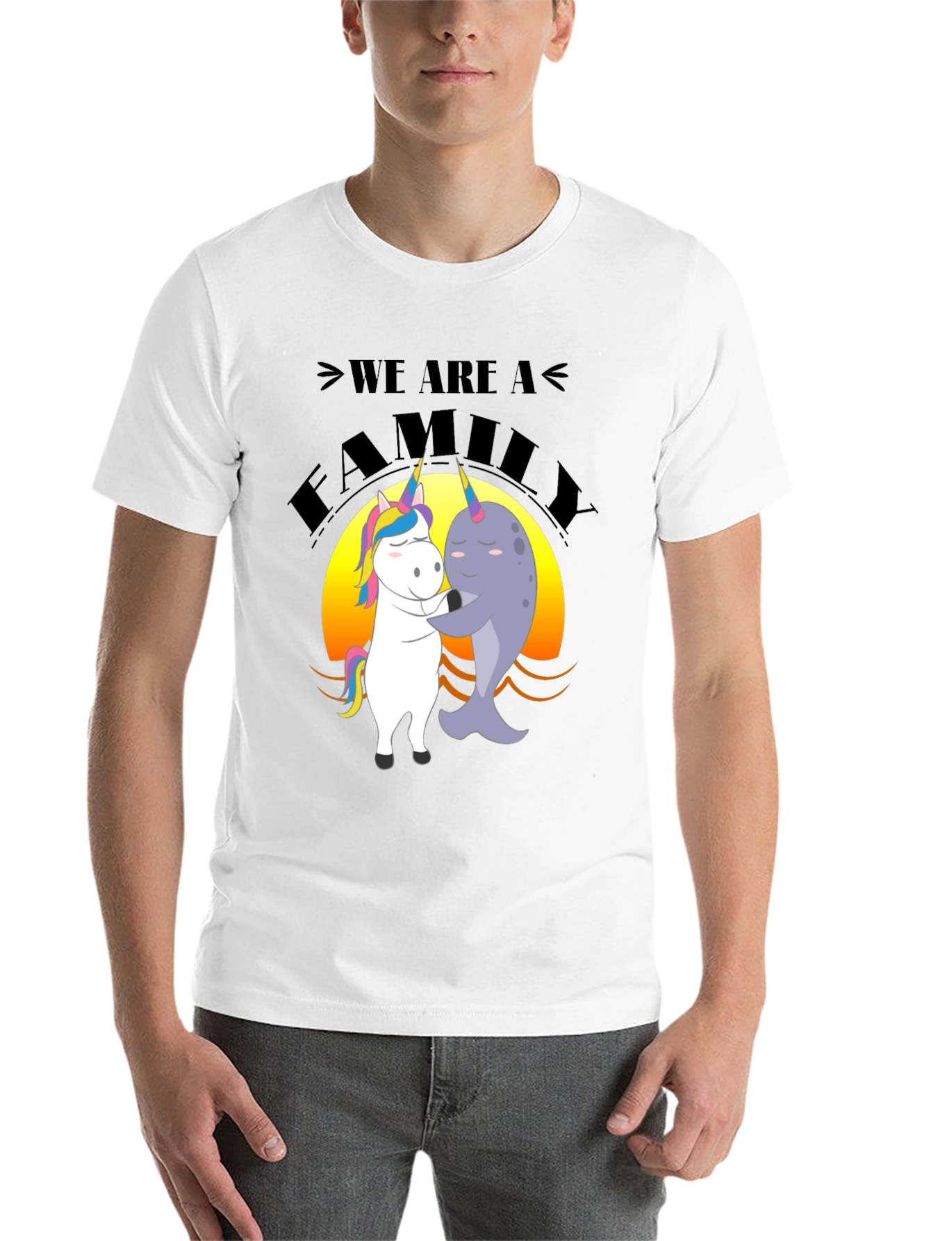 Black Unicorn and Narwhal Family T-Shirt view 14