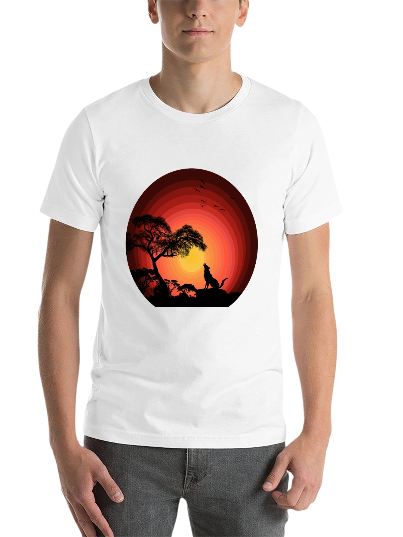 Black Wolf Sunset Graphic Tee - Black Cotton T-Shirt view 14