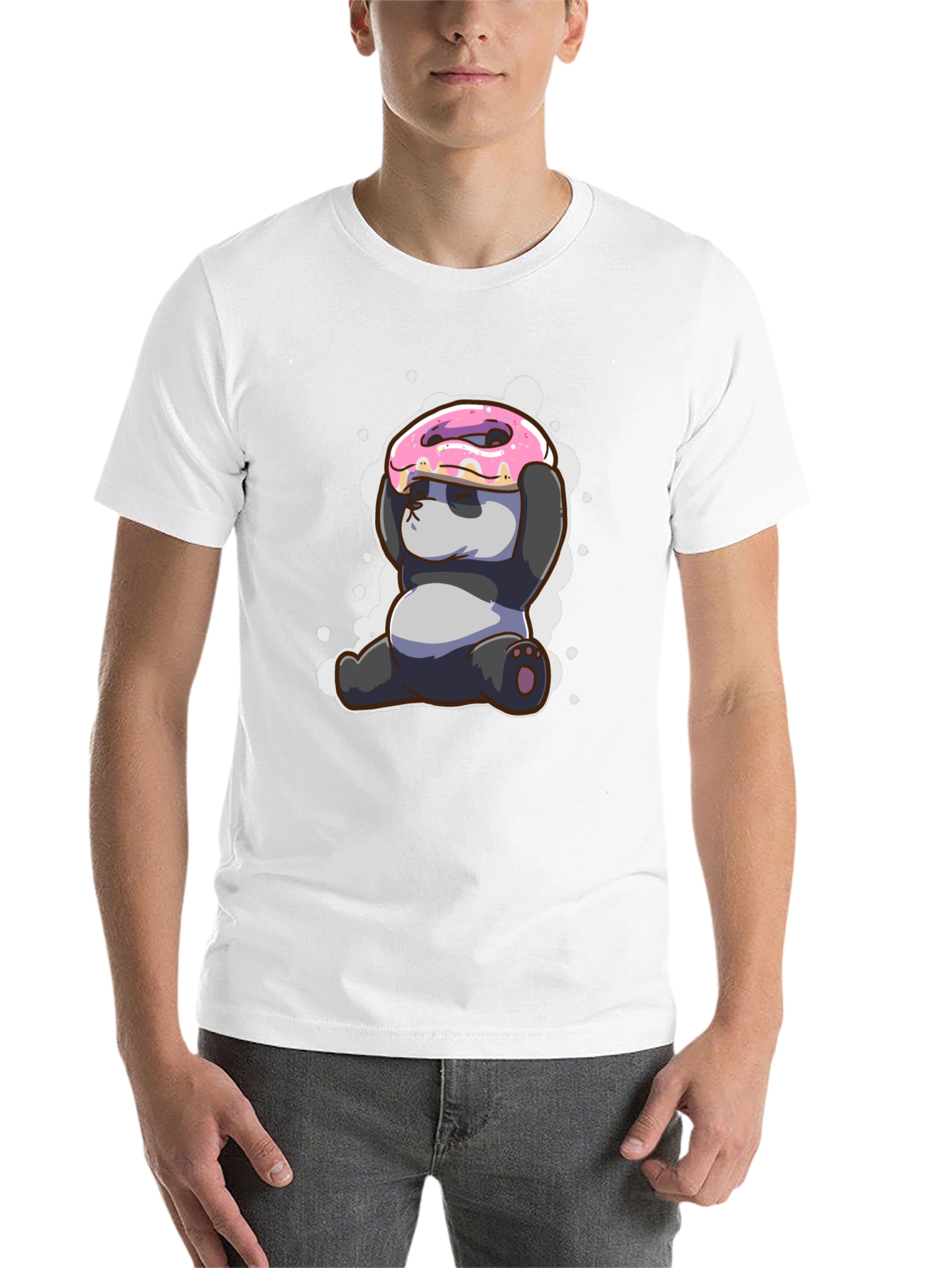 Black Funny Panda Donut T-Shirt - Cute Cartoon Tee view 14