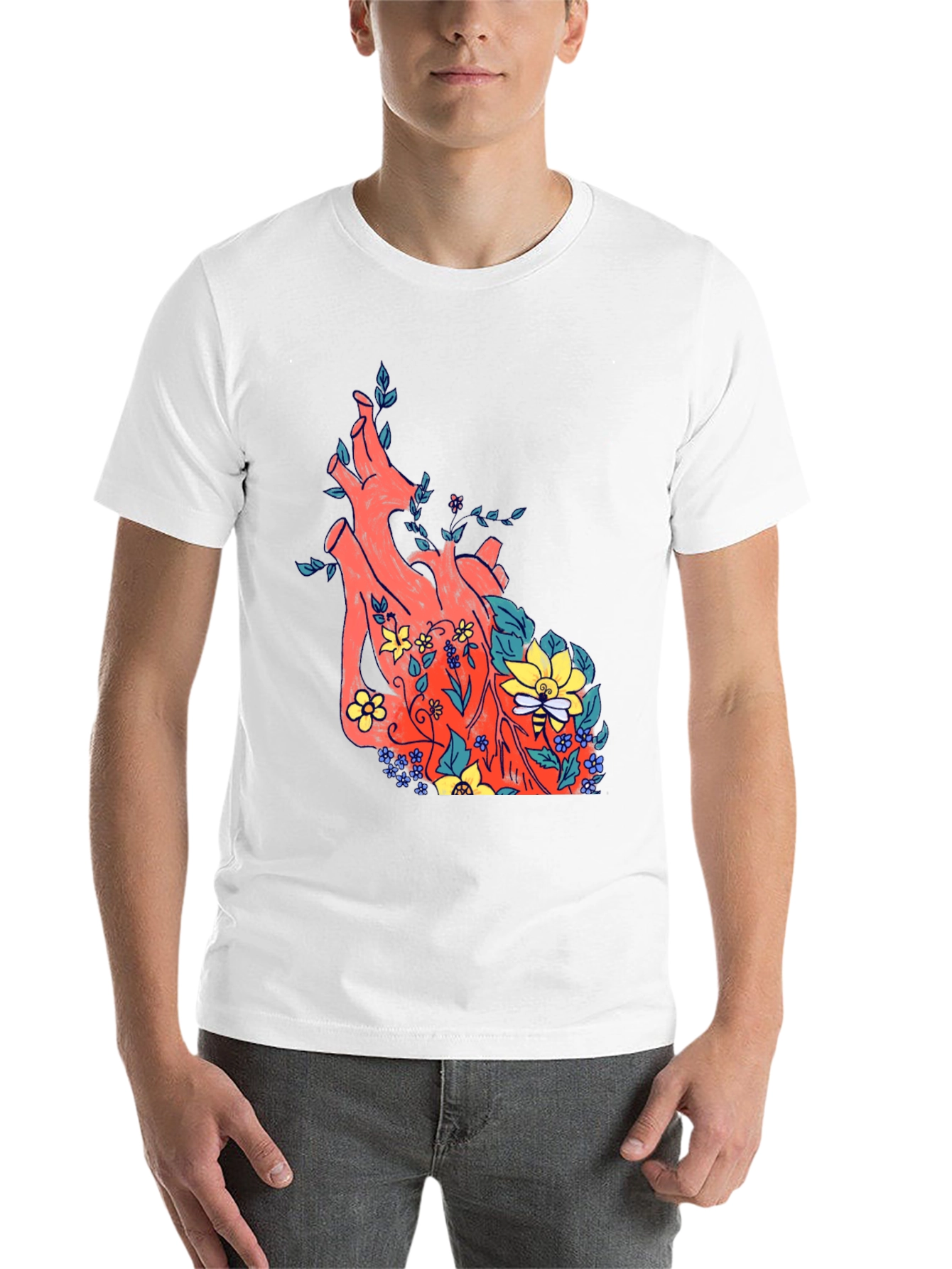 Black Floral Heart Print Black T-Shirt view 14