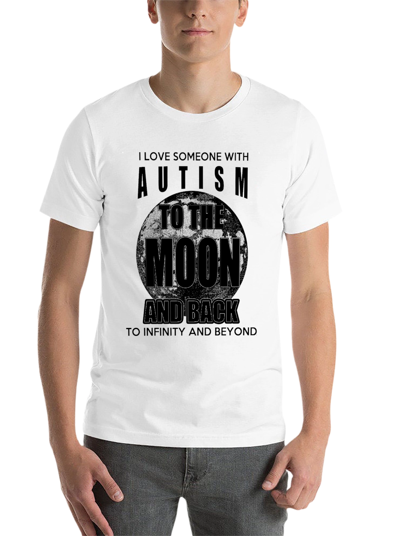 Black Autism Awareness T-Shirt - Love to the Moon and Back view 14