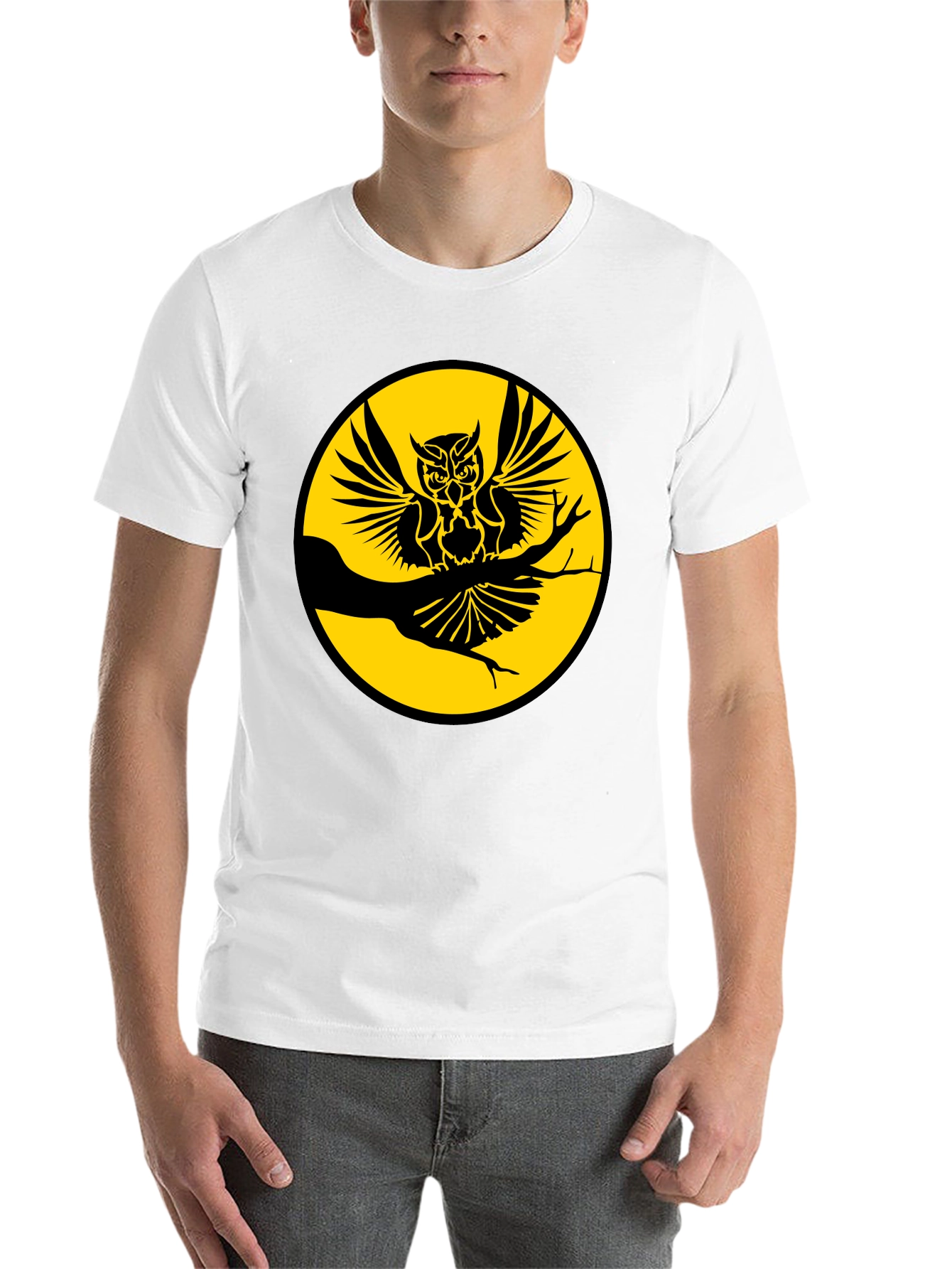 Black Owl on Branch Graphic Tee - Men's Black T-Shirt view 14