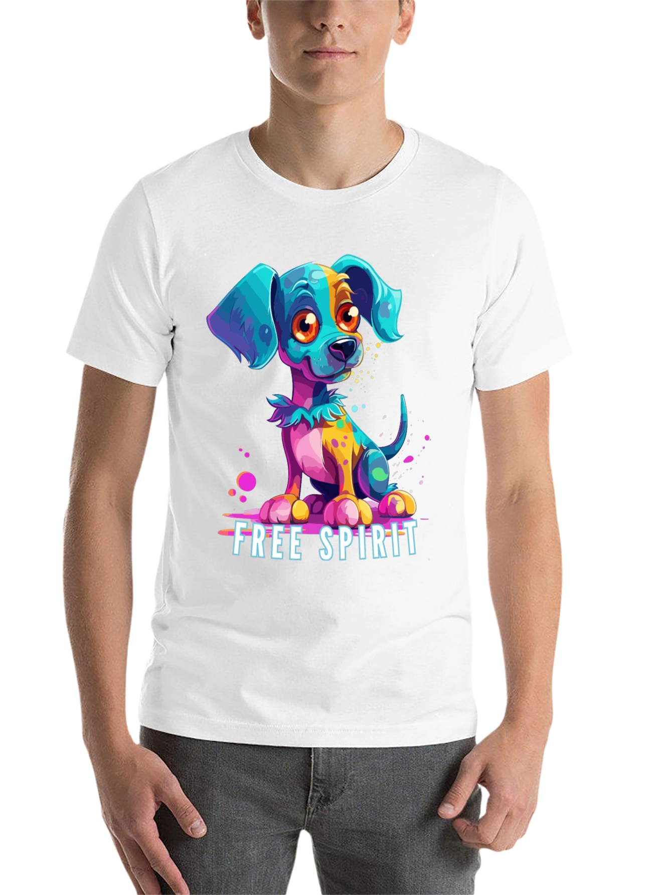Black Free Spirit Dog Graphic Tee - Unique Colorful Puppy Design view 14