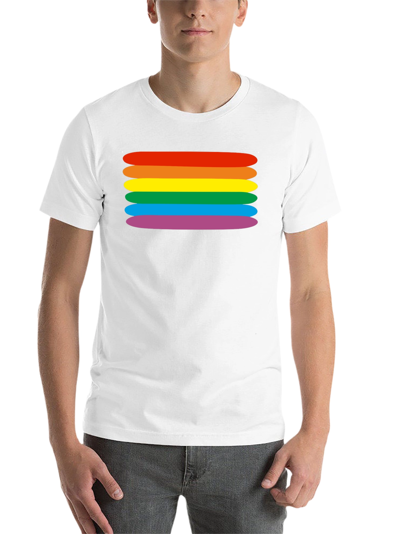 Black Rainbow Stripes Graphic Tee - Black Cotton Blend T-Shirt view 14