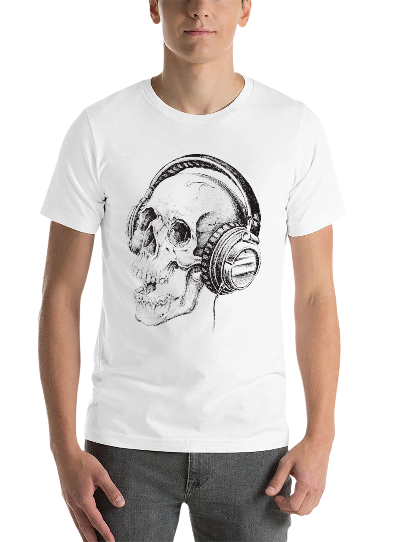 Black Skull and Headphones Graphic T-Shirt - Dark Style view 14
