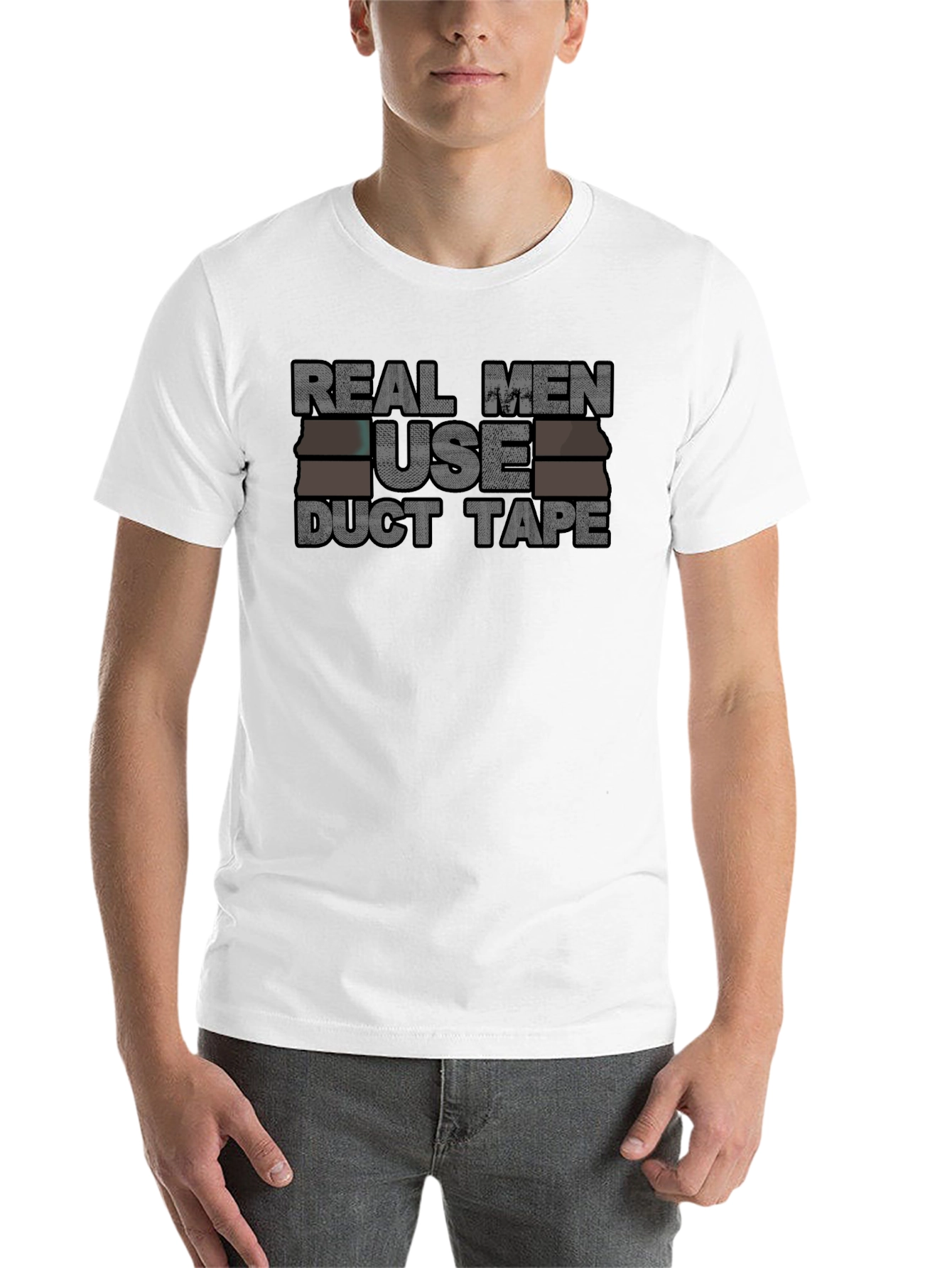 Black Real Men Use Duct Tape Graphic Tee view 14