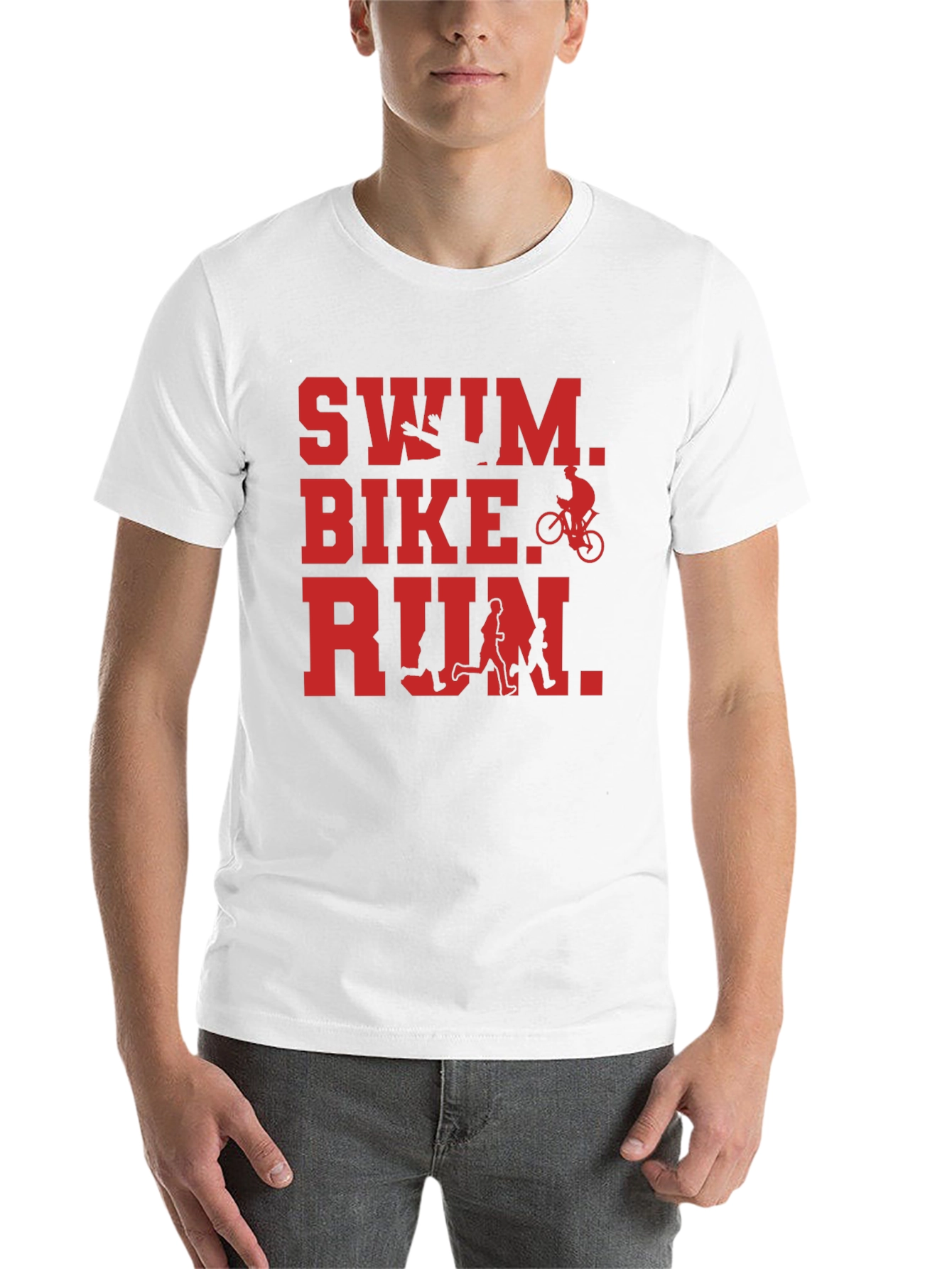 Black Swim Bike Run Triathlon T-Shirt - Black view 14