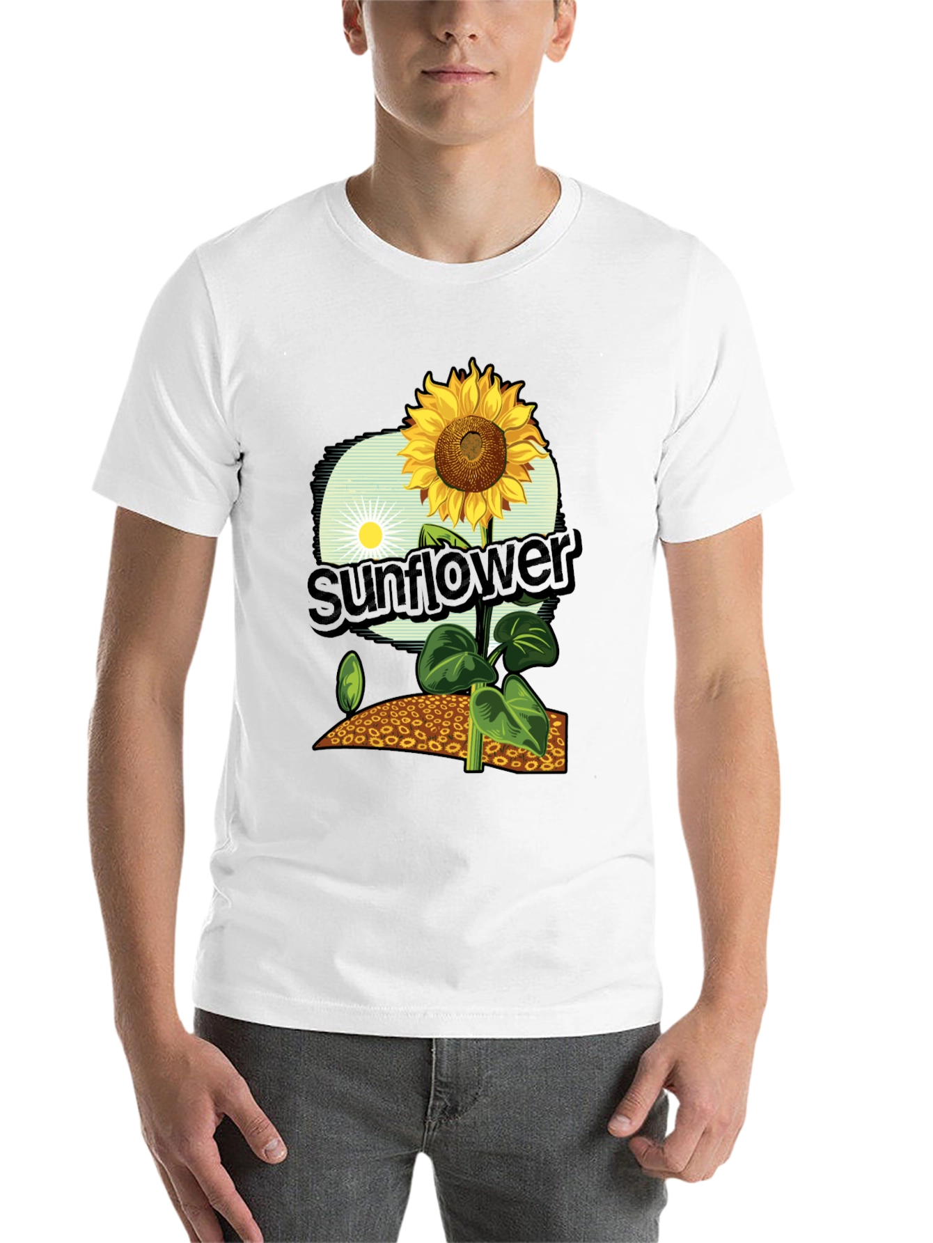 Black Sunflower Graphic Print T-Shirt - Black Cotton Tee view 14