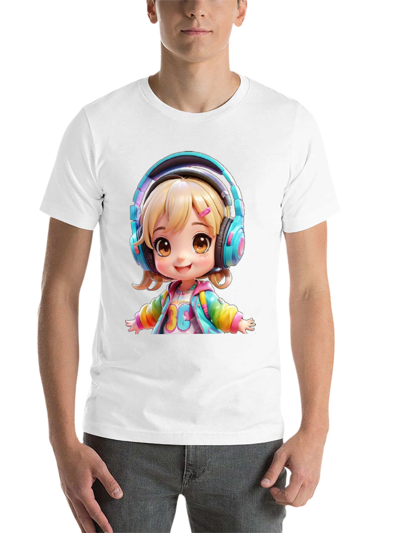 Black Anime Girl with Headphones Graphic T-Shirt view 14