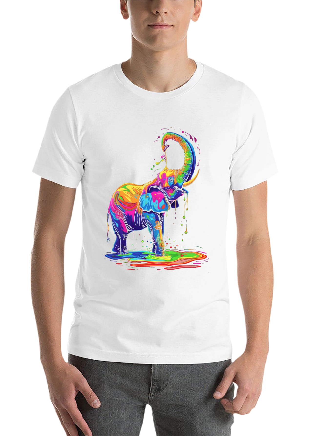 Black Colorful Elephant Graphic Tee - Black Cotton T-Shirt view 14