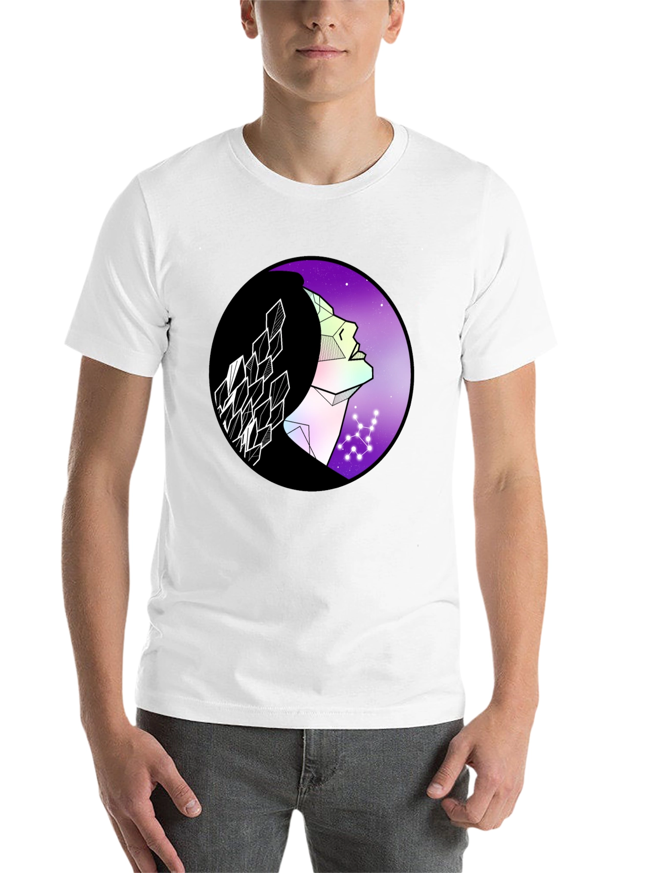 Black Geometric Woman Graphic Tee - Cosmic Vibes view 14