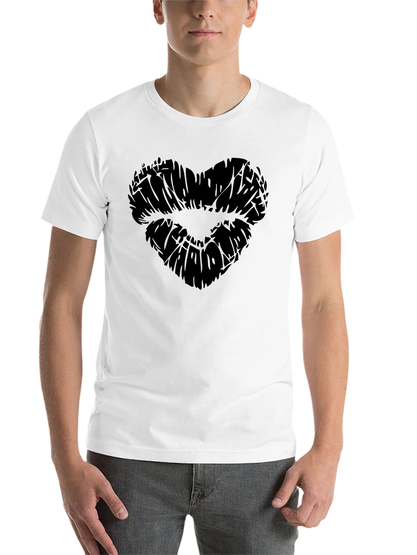 Black Heart Lips Graphic Black T-Shirt for Men view 14