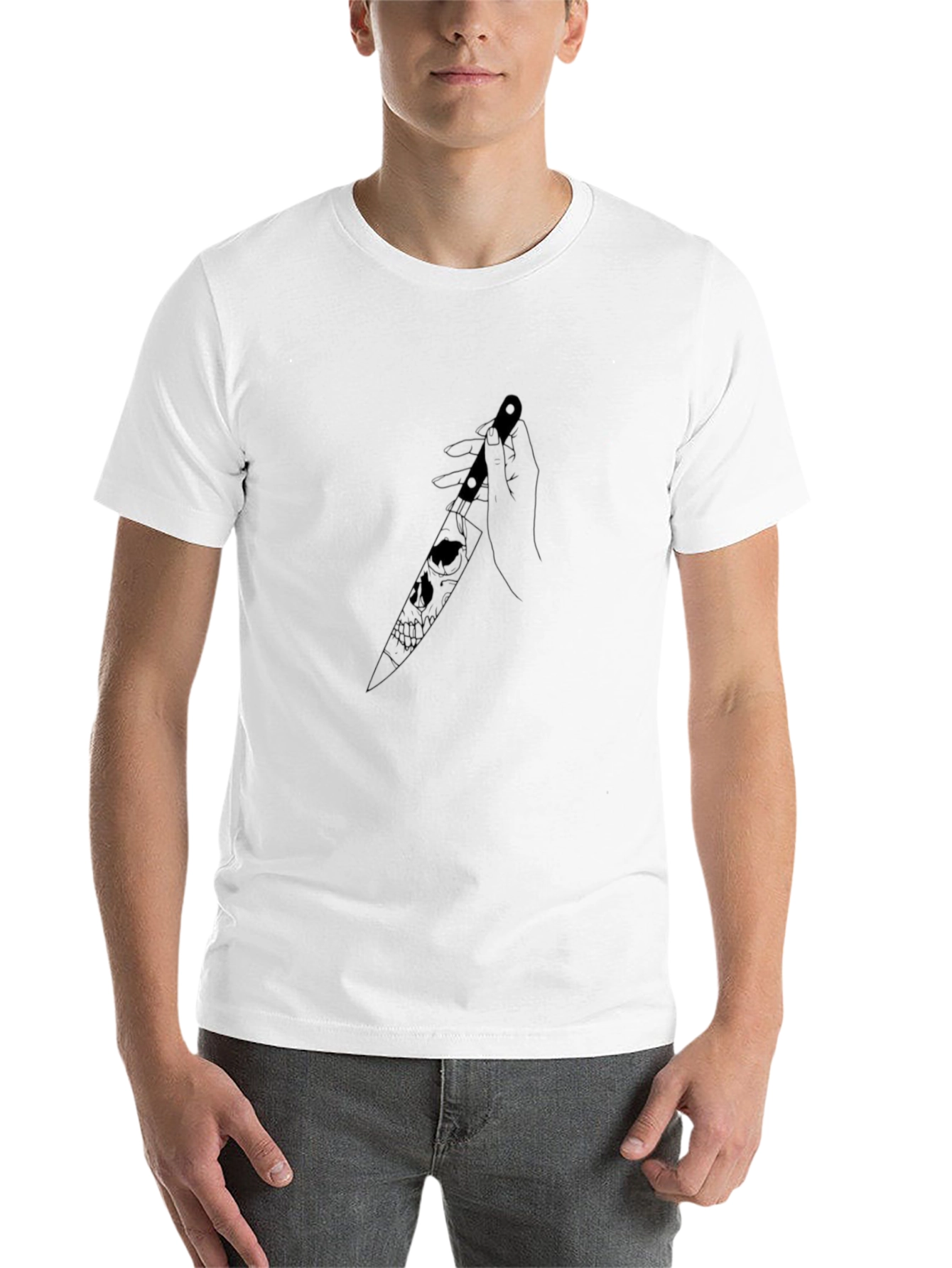 Black Skull Knife Graphic T-Shirt - Edgy Unisex Design view 14