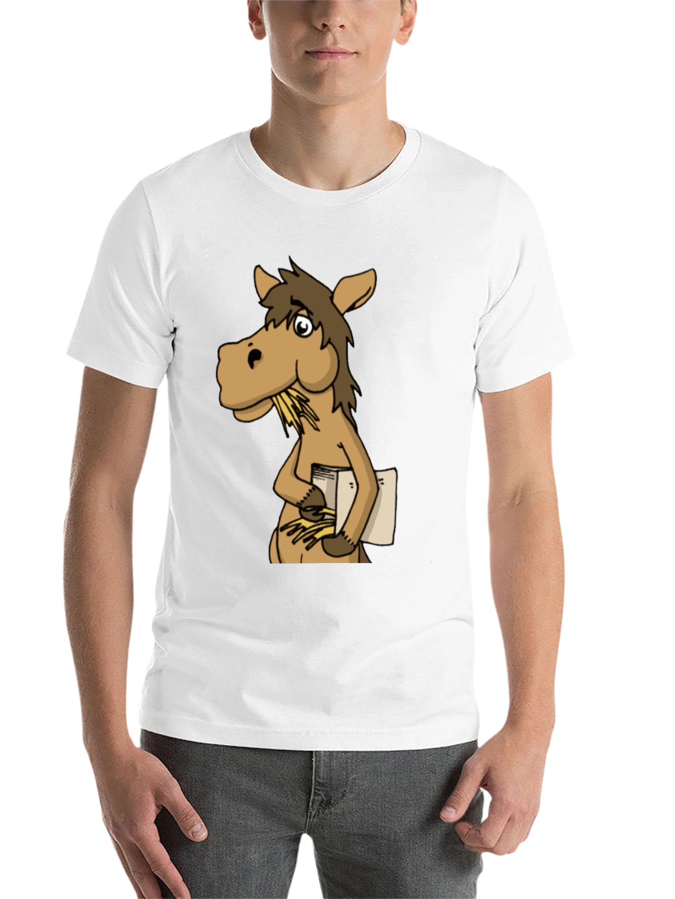 Black Funny Horse Reading Book Graphic T-Shirt view 14