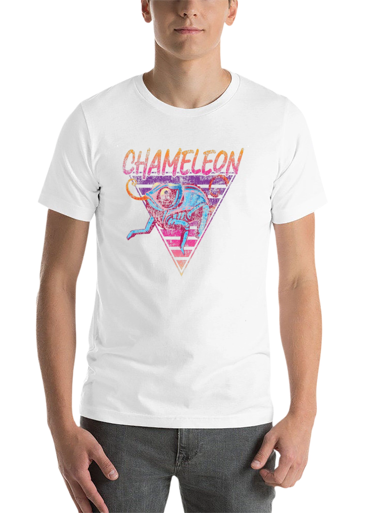 Black Retro Chameleon Graphic Tee - Cool Animal T-Shirt view 14