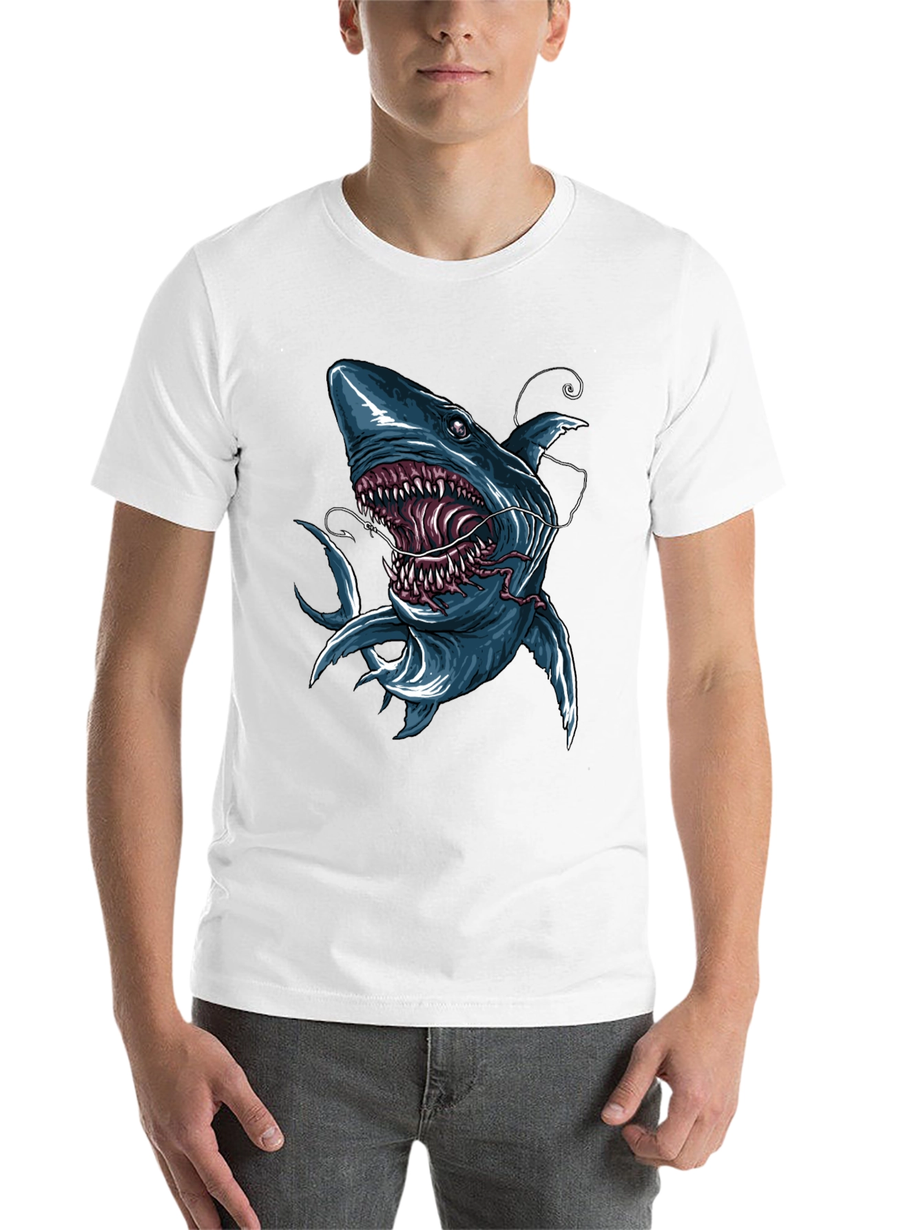 Black Men's Shark Graphic Print Black T-Shirt view 14
