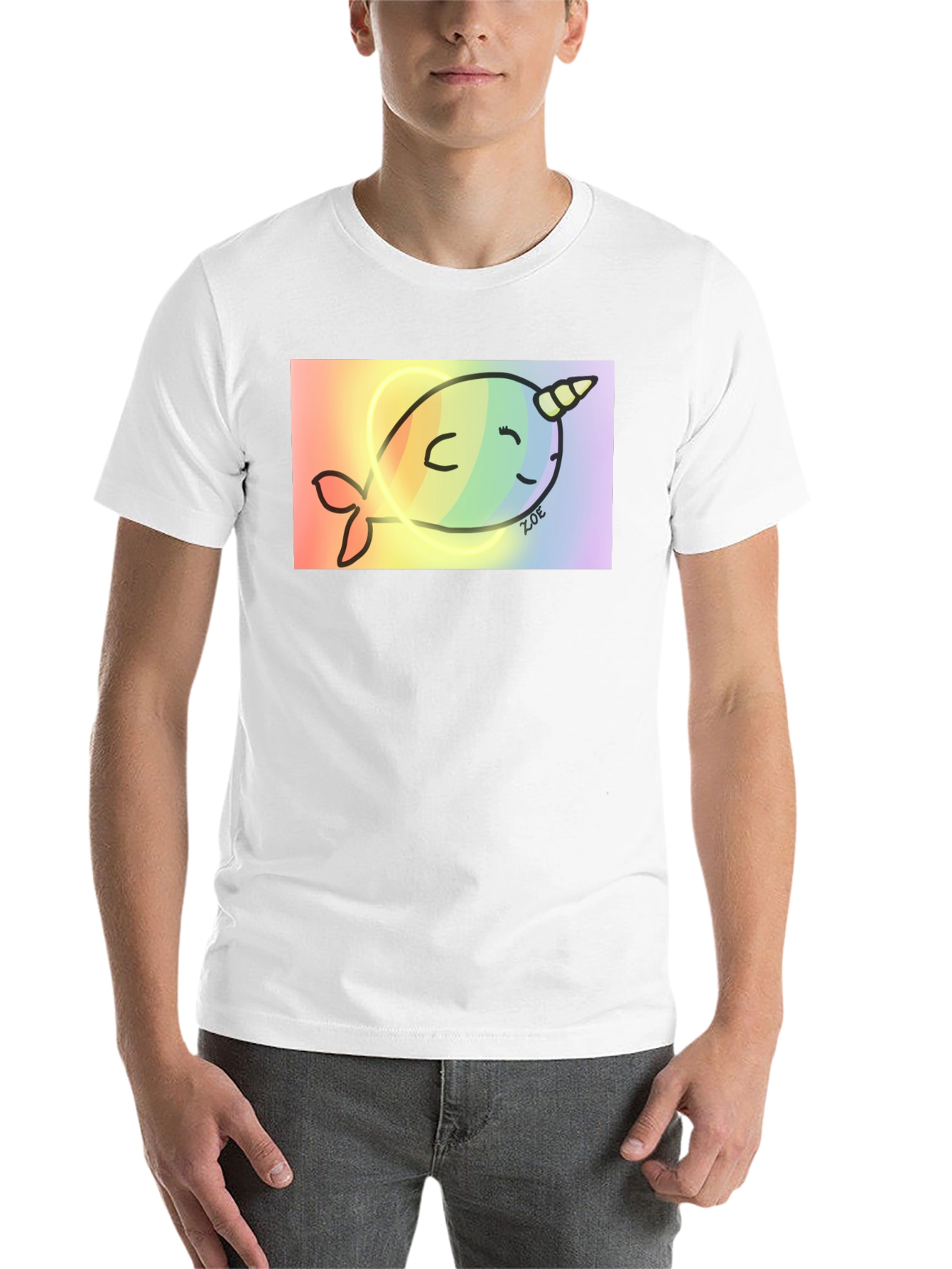 Black Rainbow Narwhal Graphic Tee - Black Cotton Blend view 14