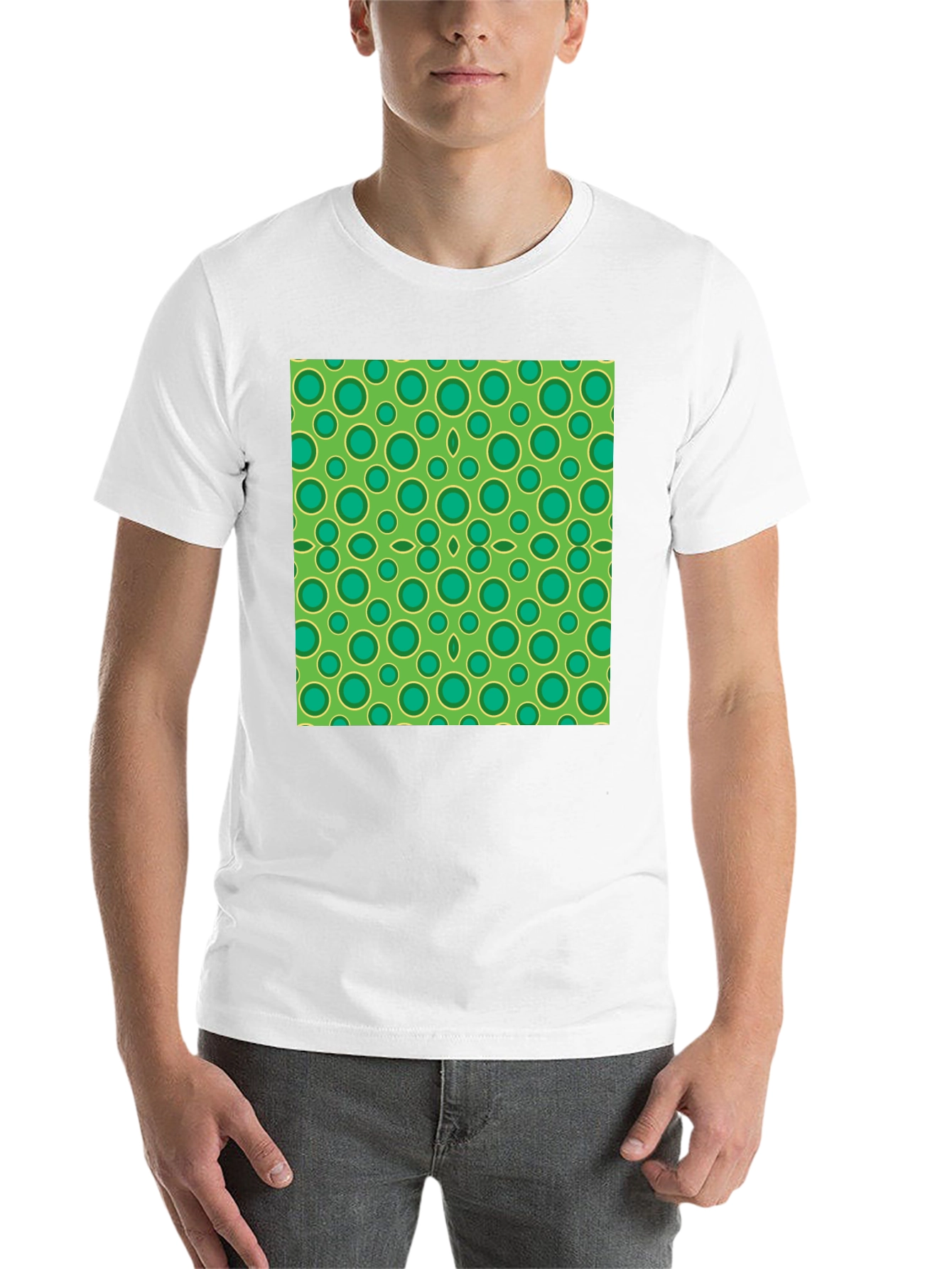 Black Green Circle Pattern Black T-Shirt view 14
