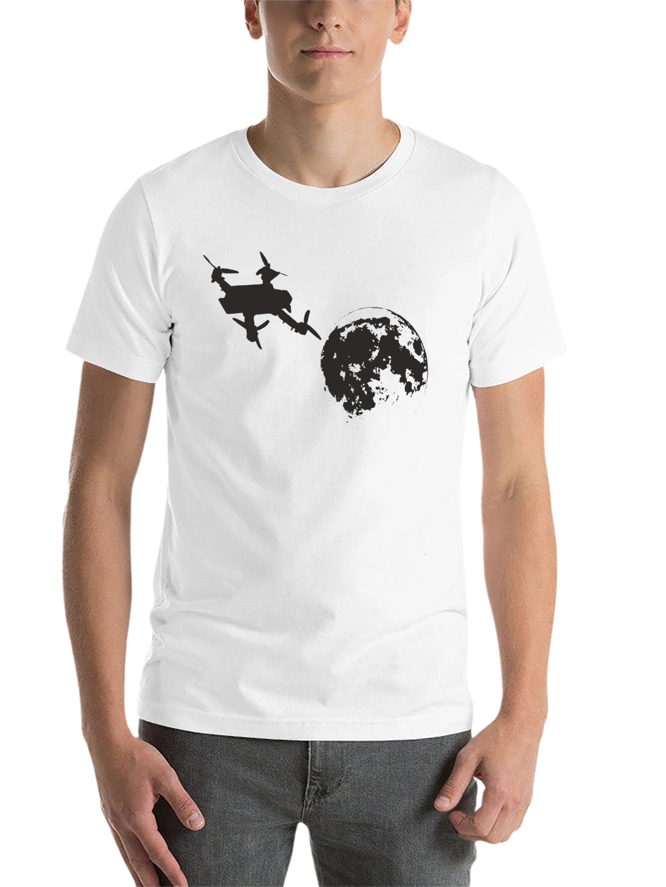 Black Drone Moon Graphic Tee - Black Cotton T-Shirt view 14