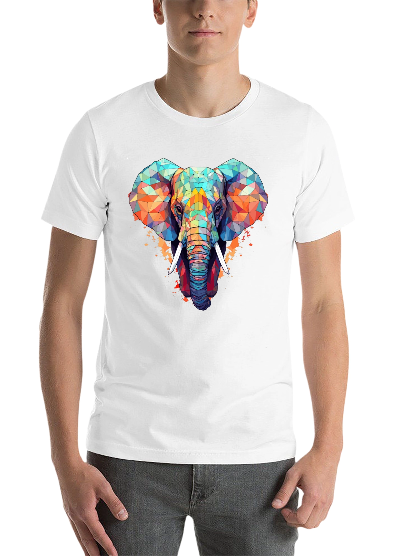 Black Geometric Elephant Graphic Black T-Shirt view 14