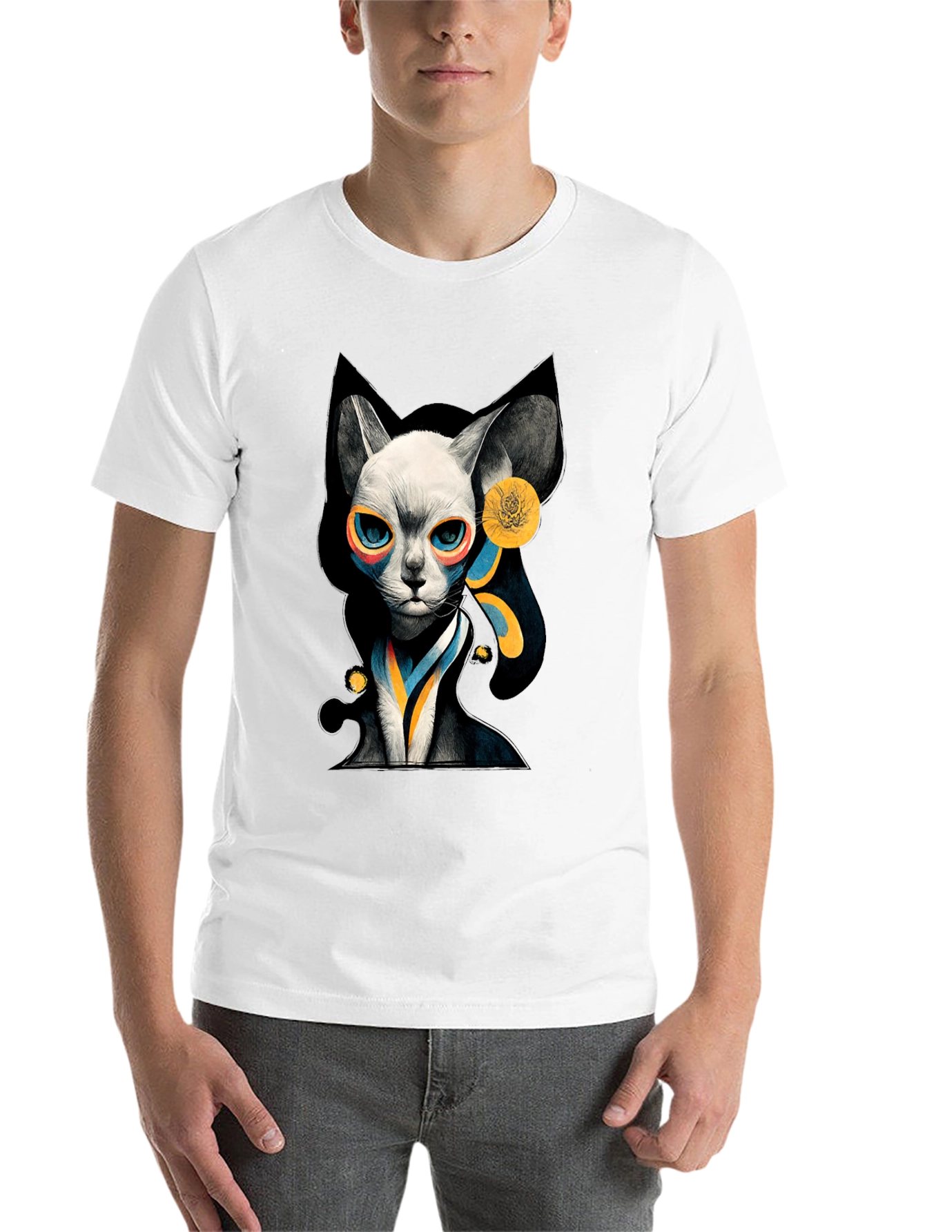 Black Abstract Cat Graphic Black T-Shirt view 14