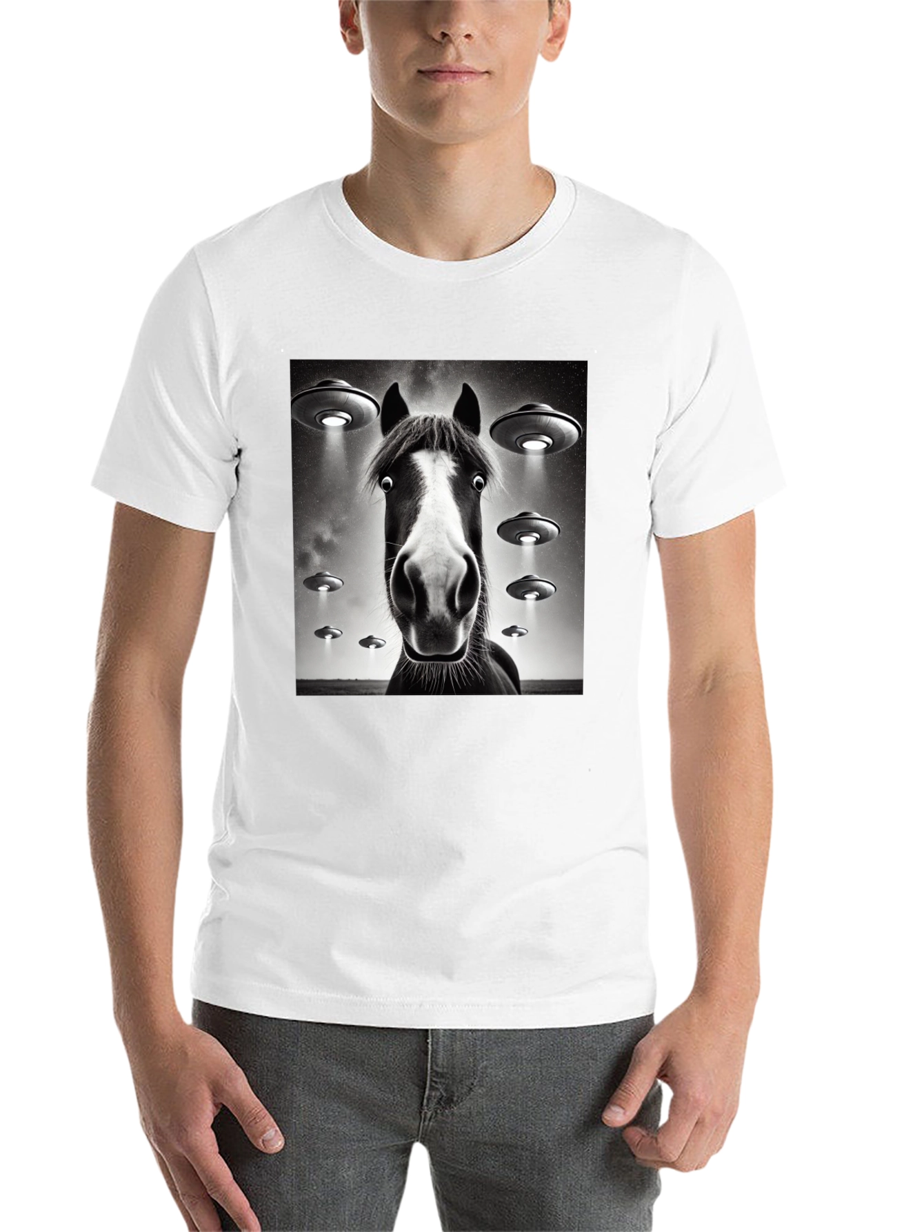 Black Horse UFO T-Shirt - Funny Graphic Tee view 14