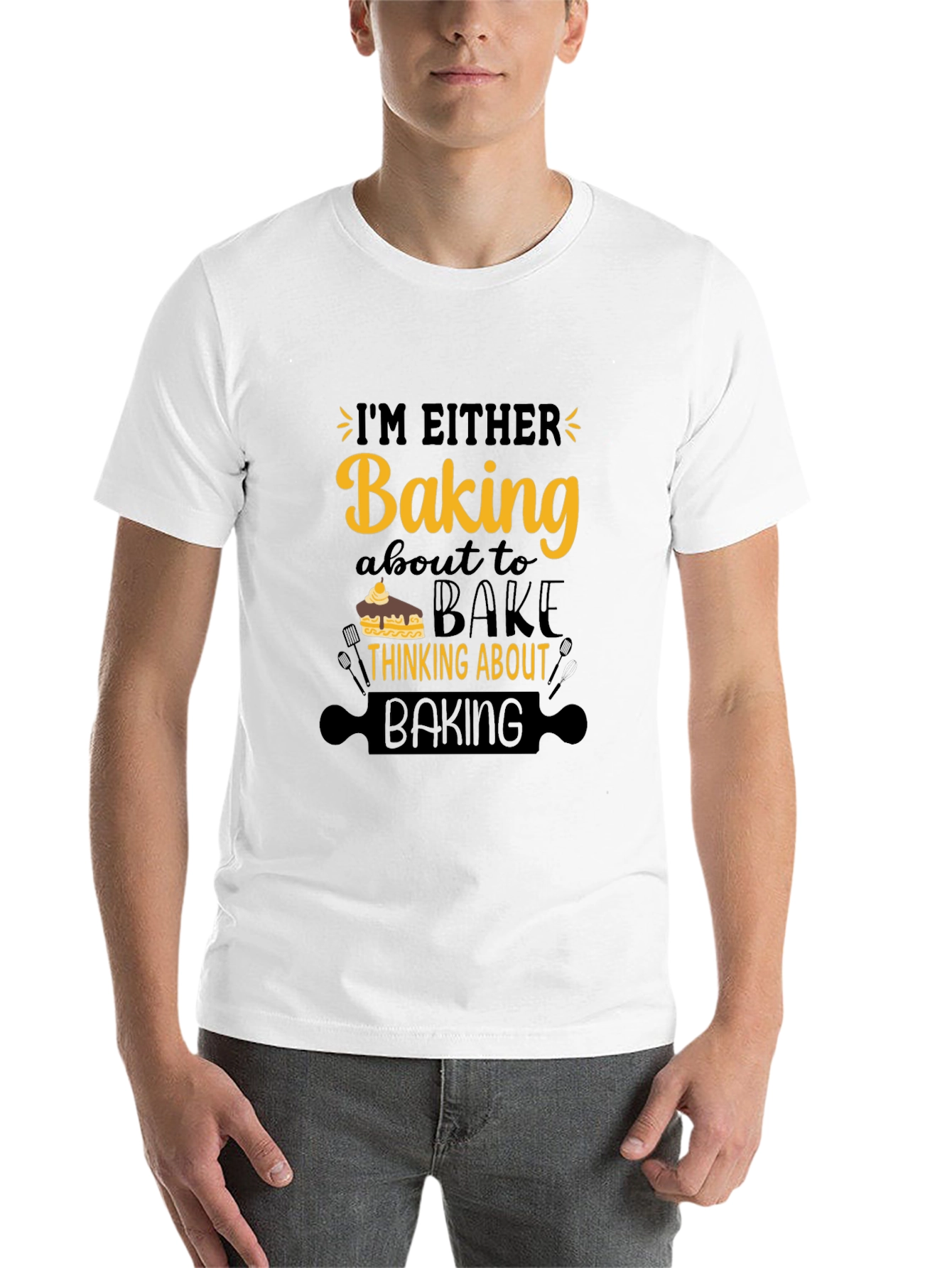 Black Baking Theme T-Shirt - I'm Either Baking Design view 14
