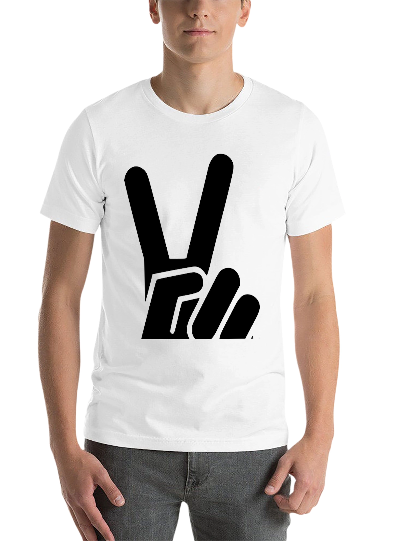 Black Peace Sign Graphic Tee - Solid Black Cotton T-Shirt view 14
