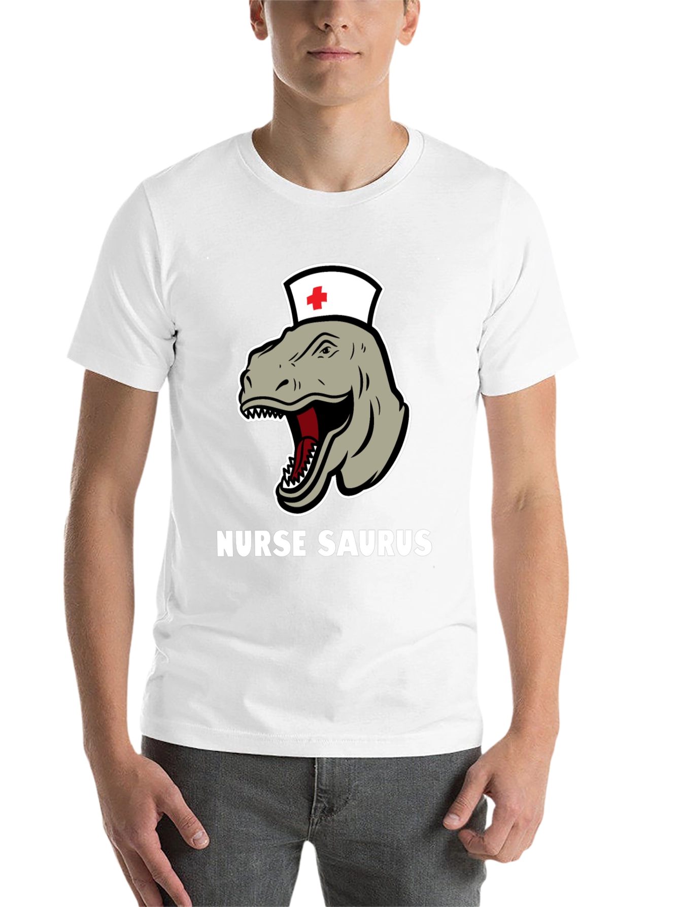 Black Nurse Saurus T-Shirt - Funny Dinosaur RN Tee view 14