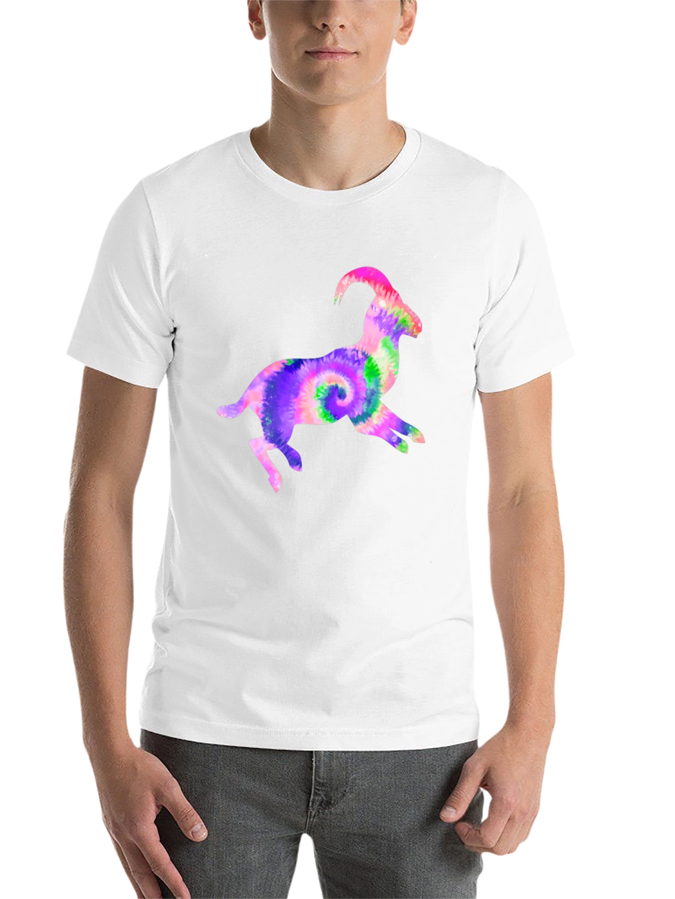 Black Tie-Dye Goat Graphic Tee - Fun Animal T-Shirt view 14