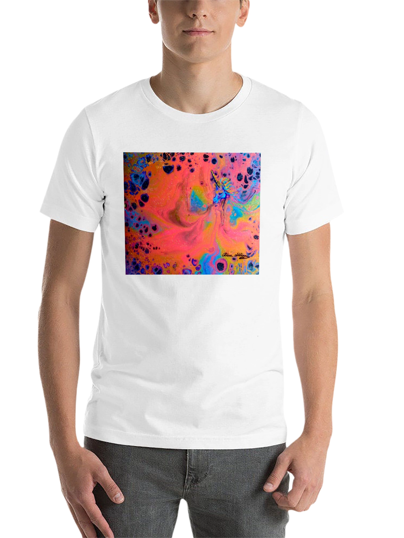 Black Abstract Fluid Art T-Shirt - Vivid Colors view 14
