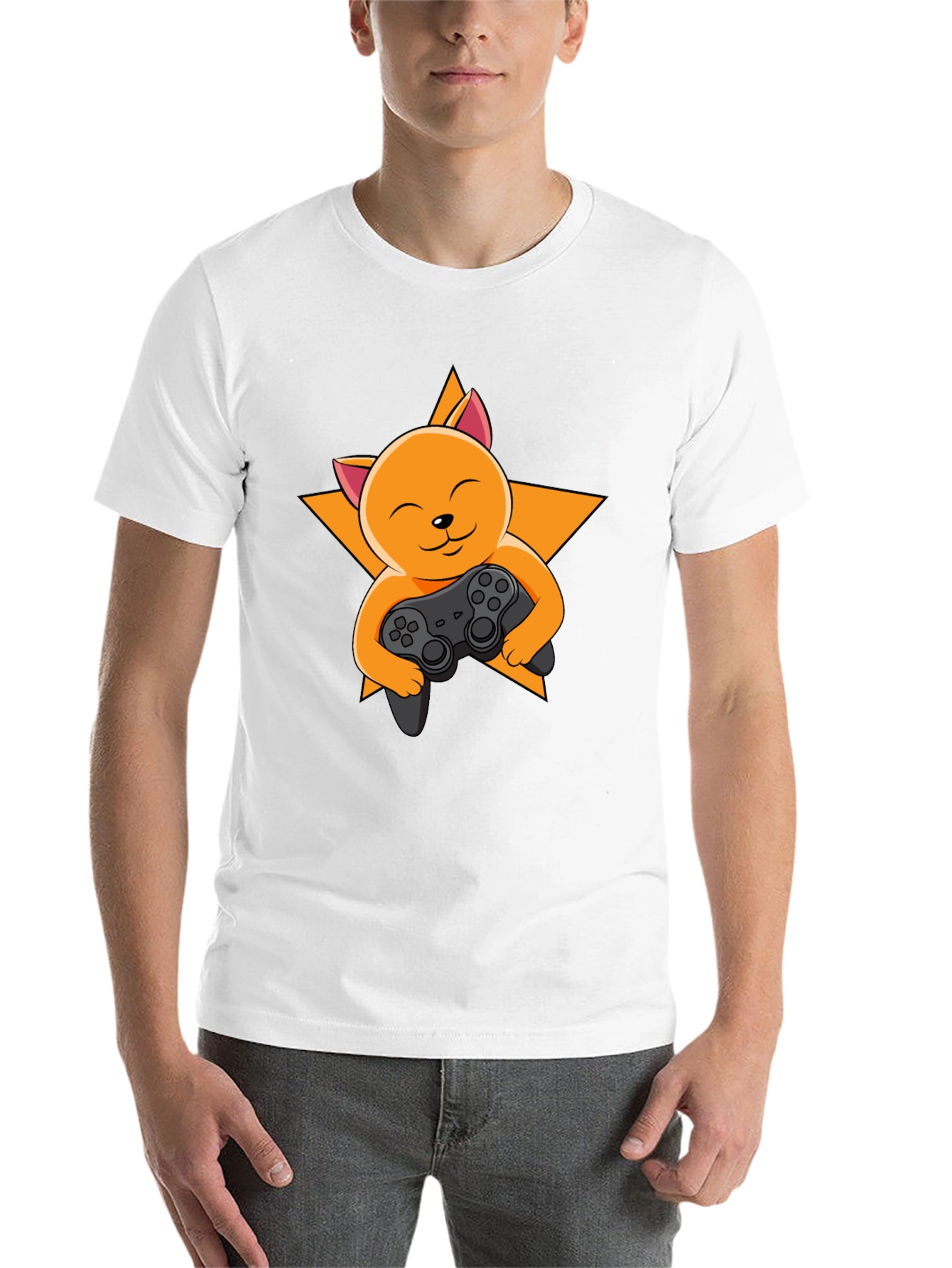 Black Gamer Cat T-Shirt - Black Cotton Tee view 14